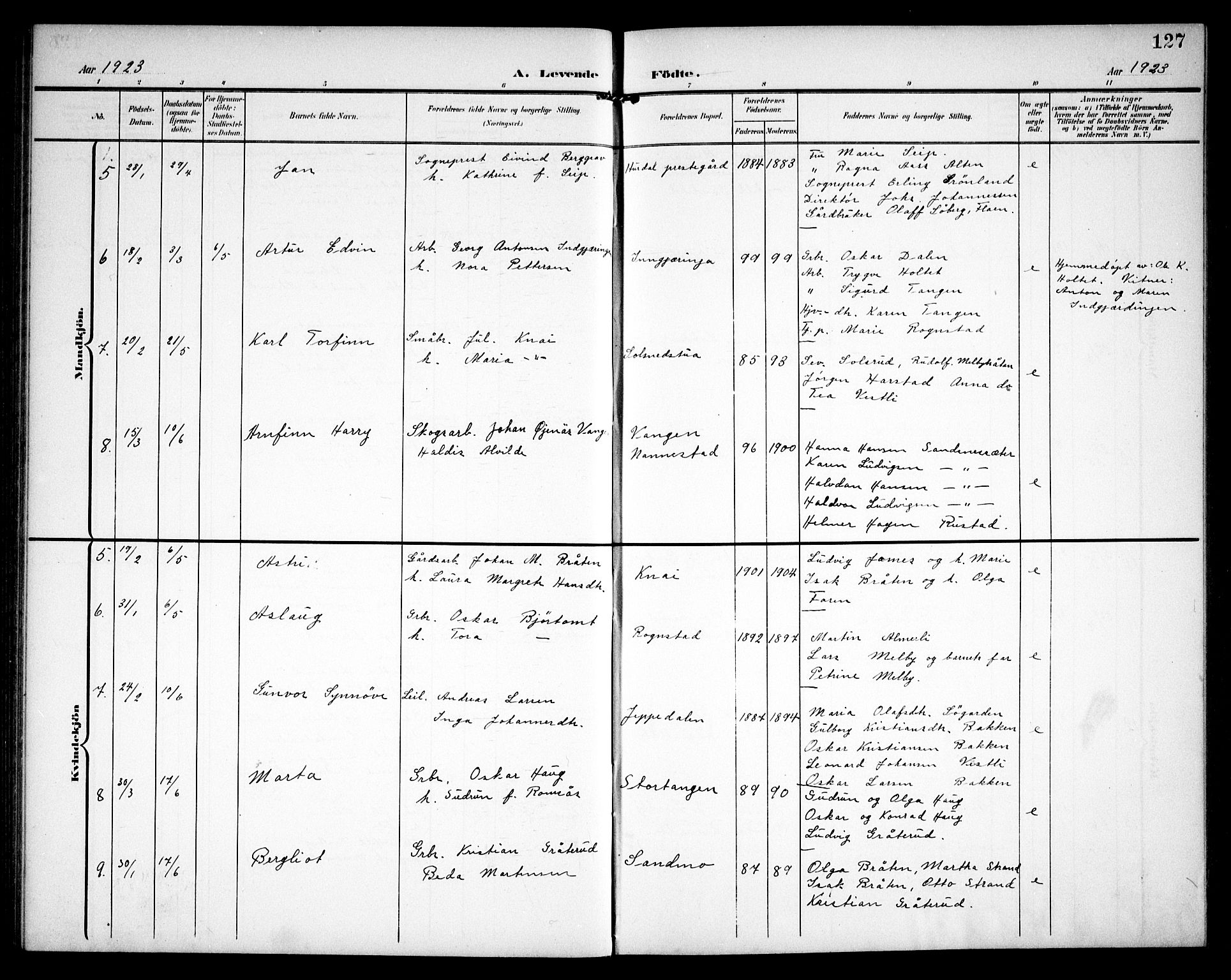 Hurdal prestekontor Kirkebøker, AV/SAO-A-10889/G/Ga/L0001: Parish register (copy) no. I 1, 1902-1934, p. 127