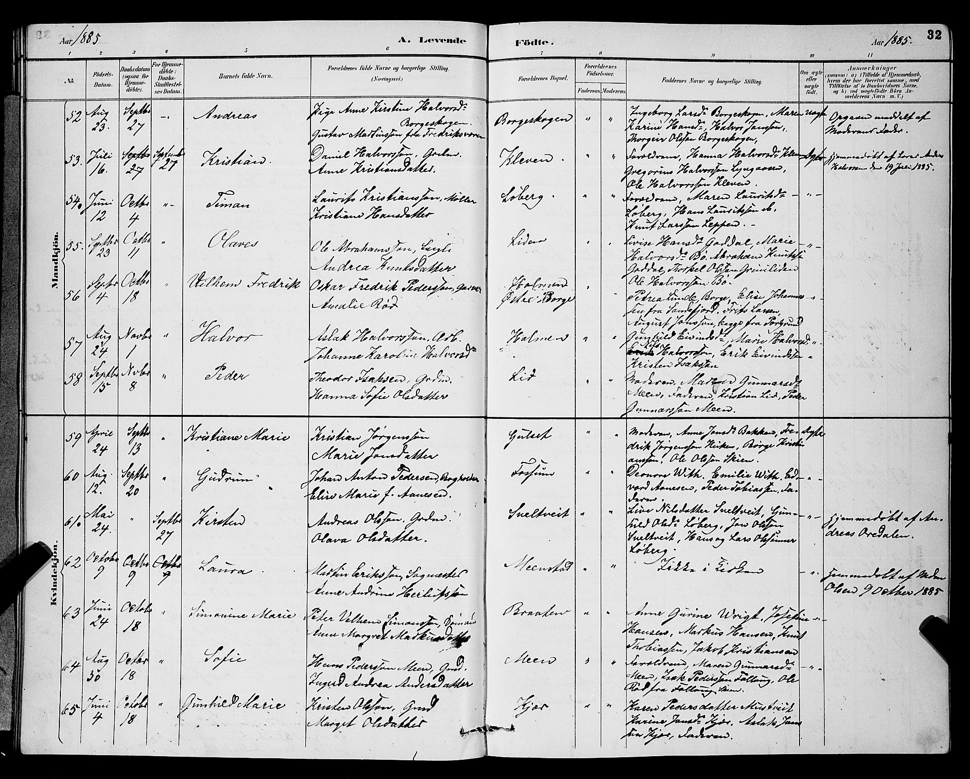 Gjerpen kirkebøker, AV/SAKO-A-265/G/Ga/L0002: Parish register (copy) no. I 2, 1883-1900, p. 32