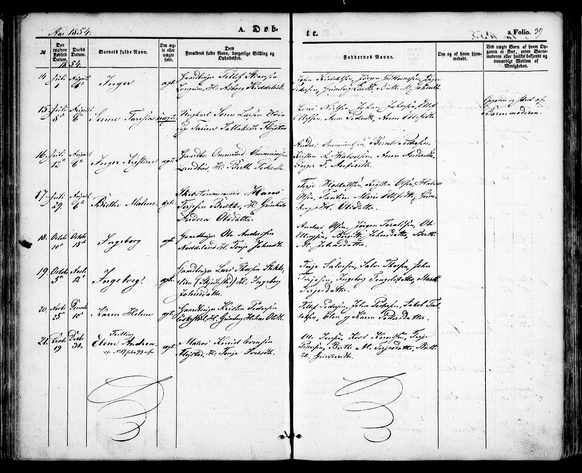 Austre Moland sokneprestkontor, SAK/1111-0001/F/Fa/Faa/L0007: Parish register (official) no. A 7, 1847-1857, p. 39
