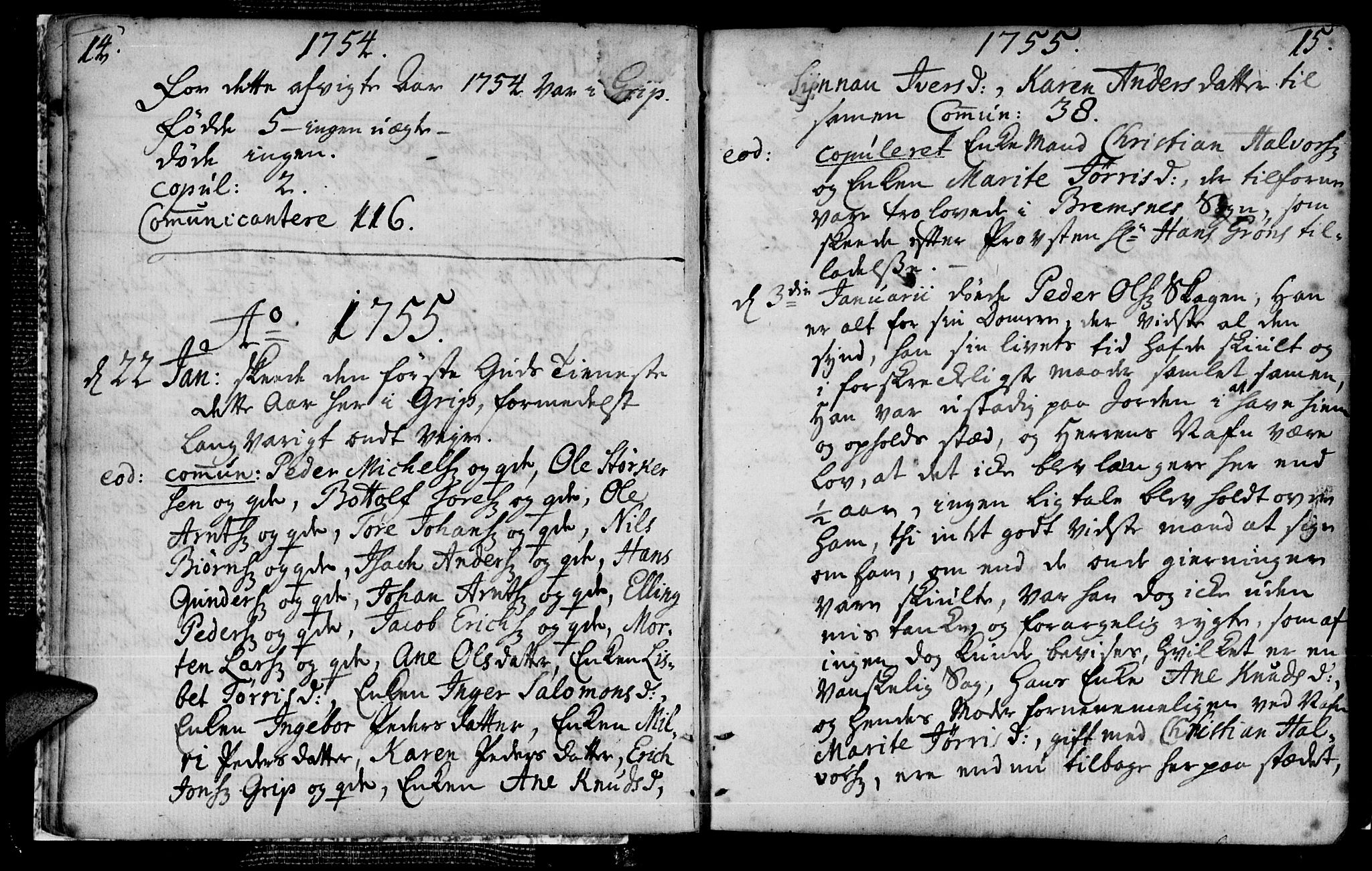 Ministerialprotokoller, klokkerbøker og fødselsregistre - Møre og Romsdal, AV/SAT-A-1454/574/L0876: Parish register (official) no. 574A02, 1754-1814, p. 14-15