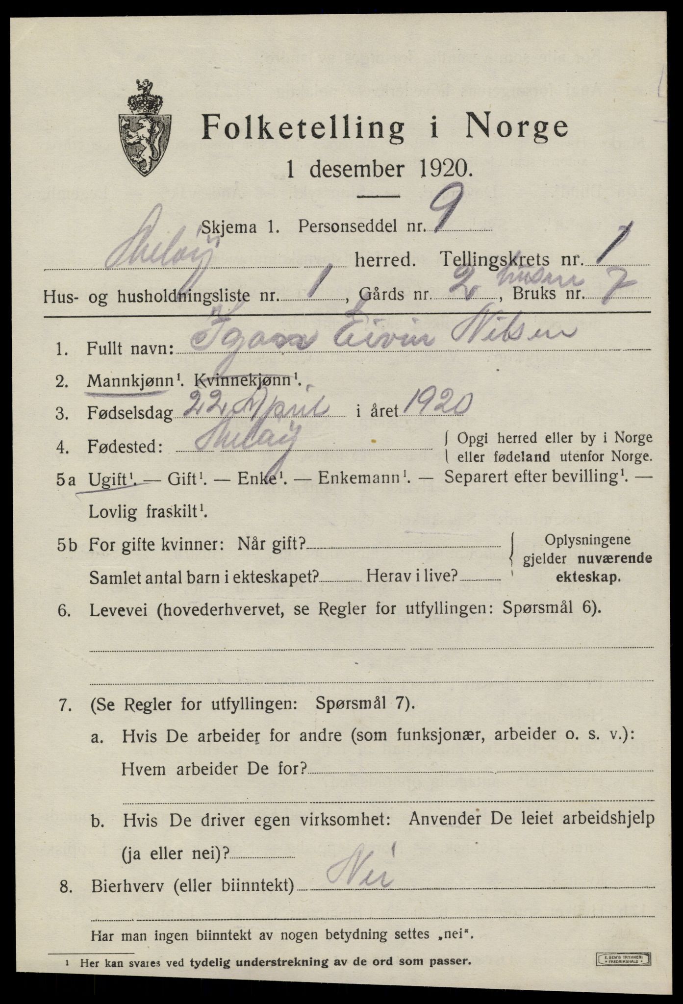 SAT, 1920 census for Meløy, 1920, p. 1473