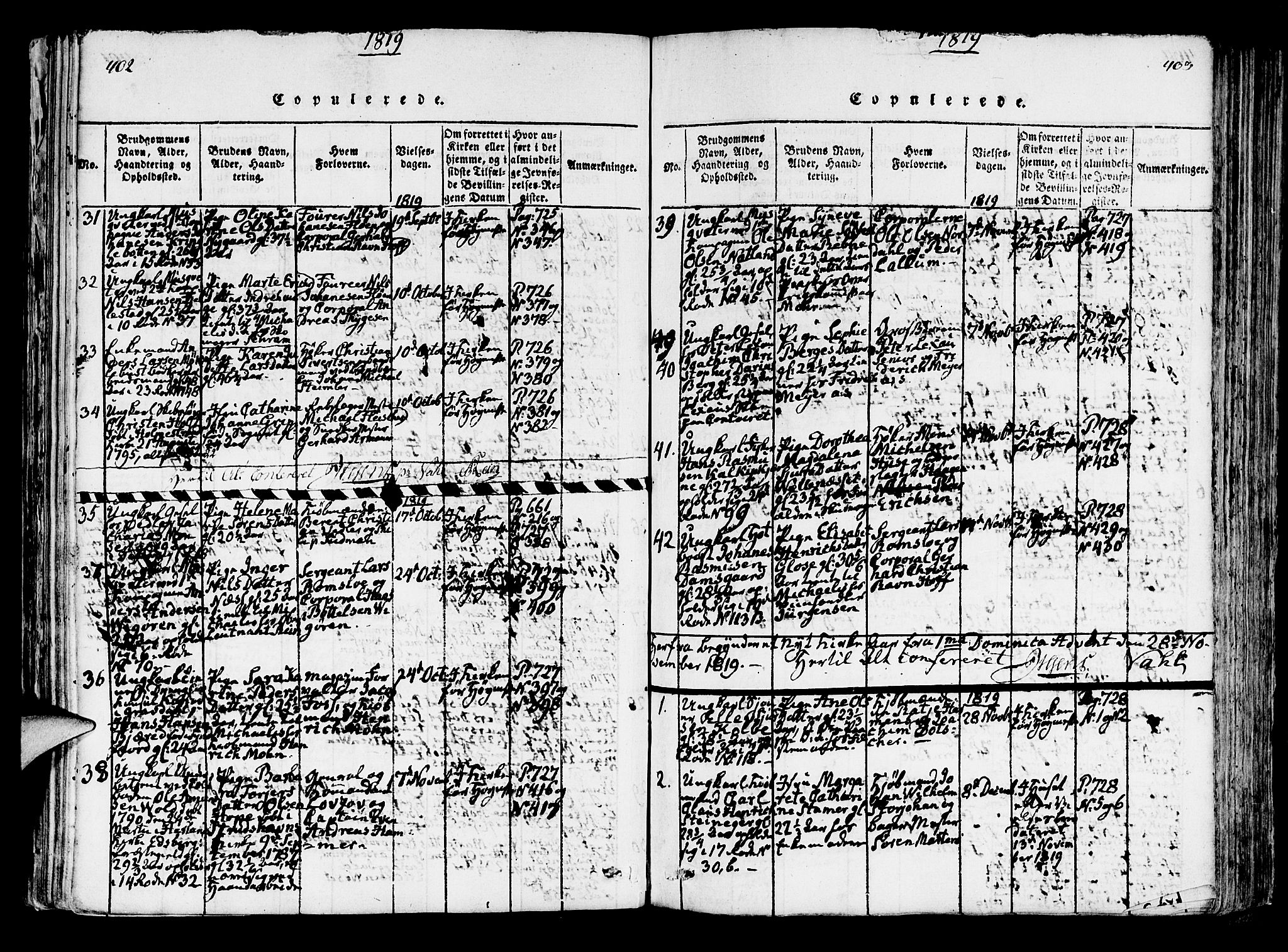 Korskirken sokneprestembete, AV/SAB-A-76101/H/Hab: Parish register (copy) no. A 1b, 1815-1821, p. 402-403