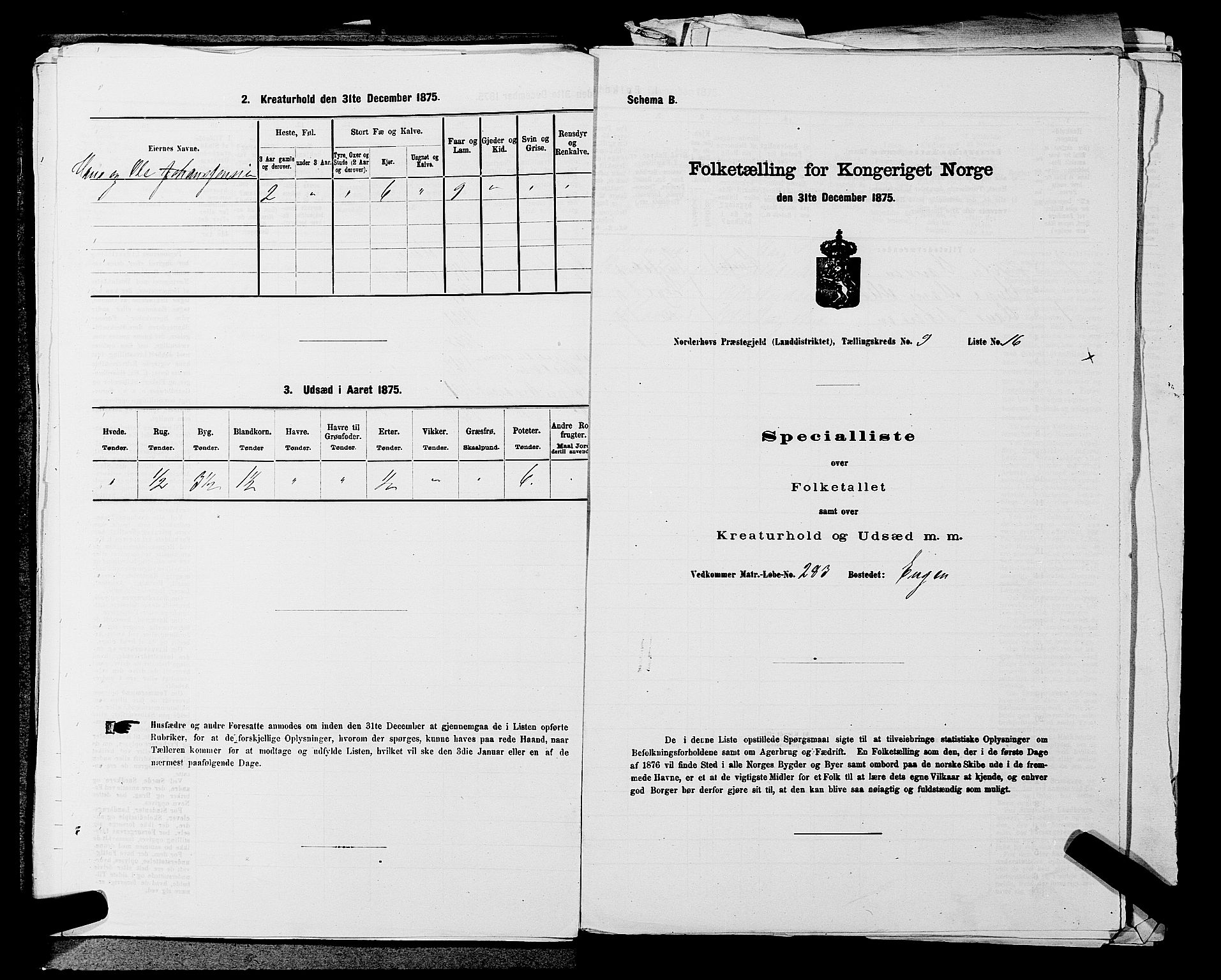 SAKO, 1875 census for 0613L Norderhov/Norderhov, Haug og Lunder, 1875, p. 1845