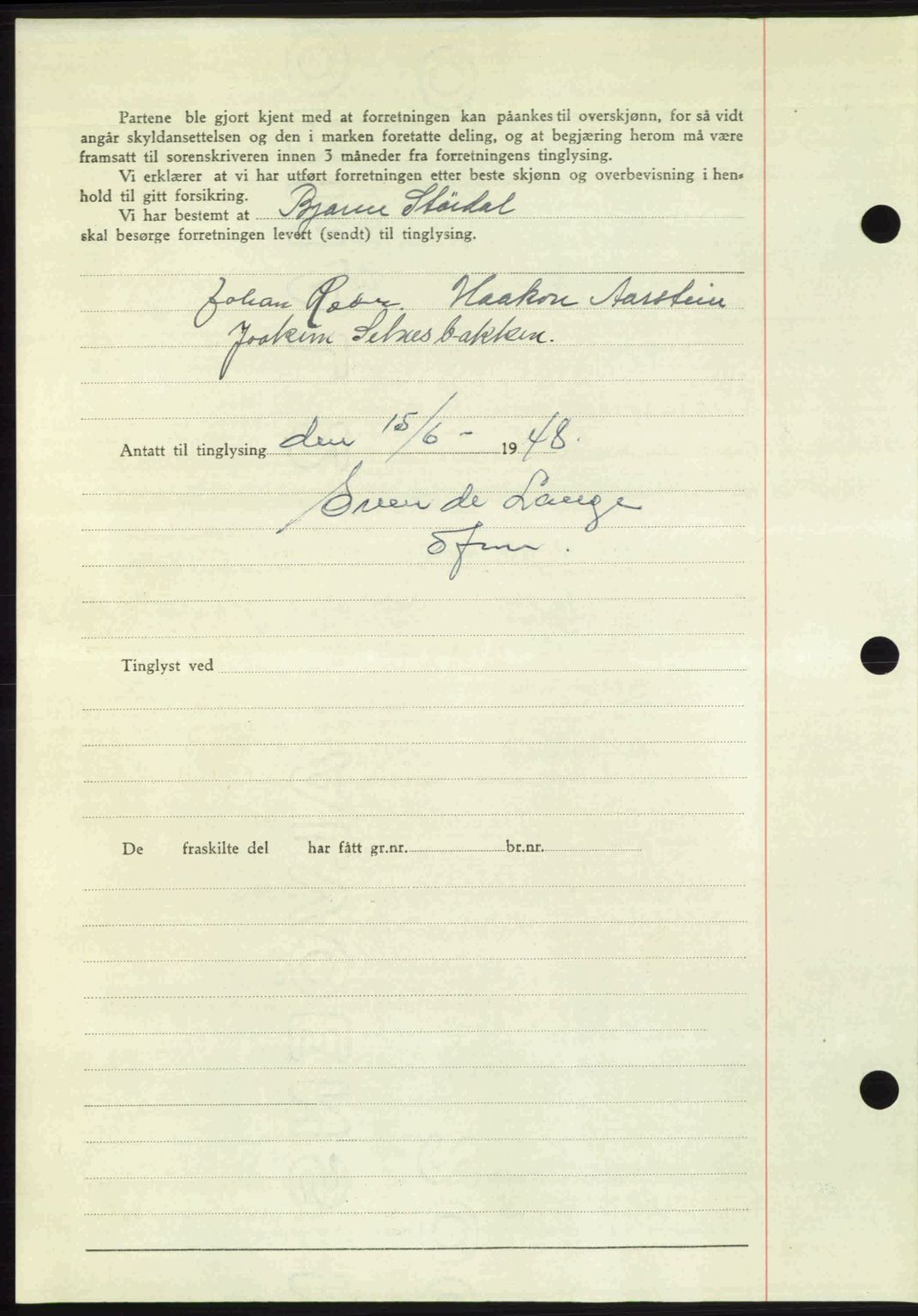 Fosen sorenskriveri, AV/SAT-A-1107/1/2/2C: Mortgage book no. A, 1946-1950, Diary no: : 873/1948