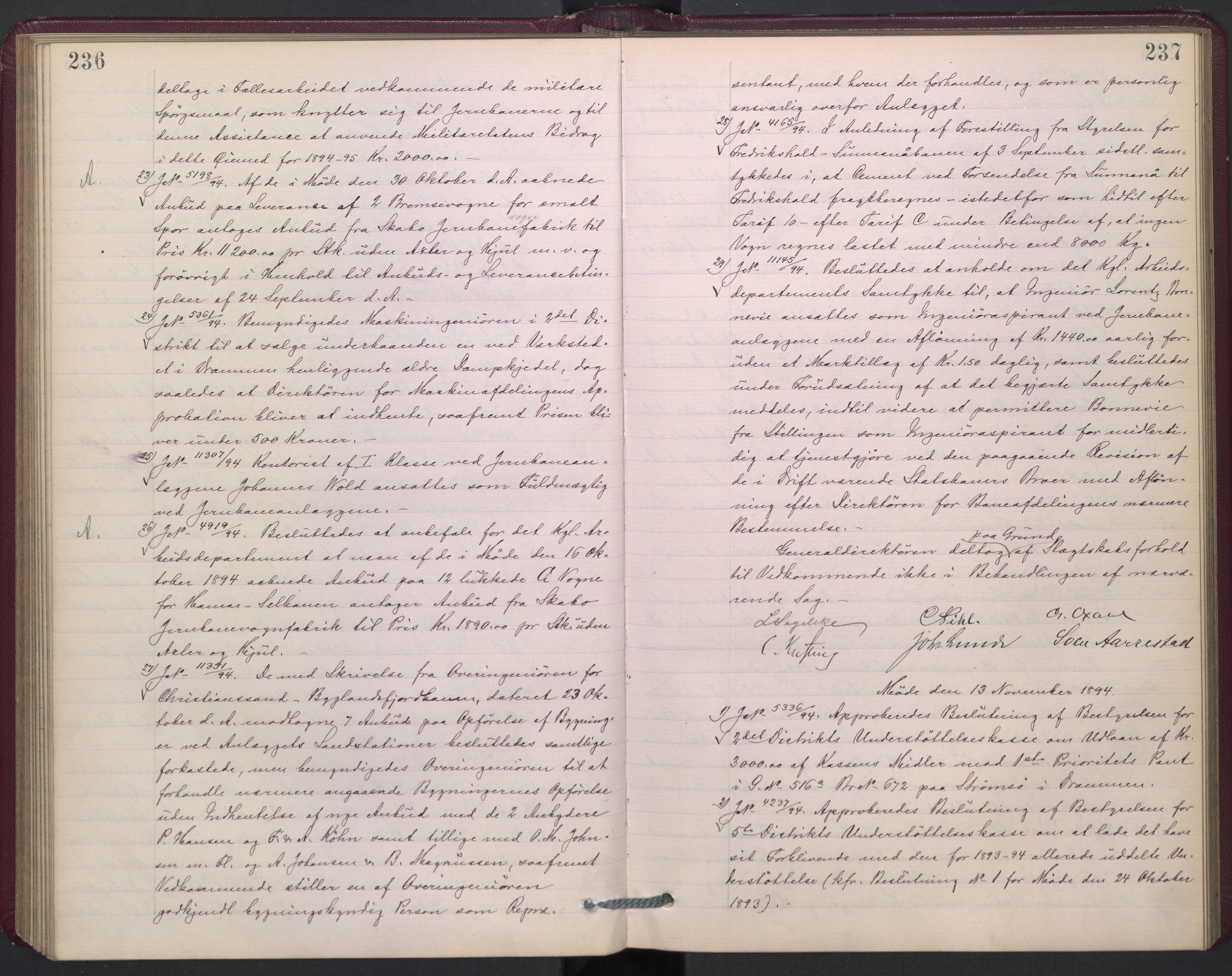 Norges statsbaner, Administrasjons- økonomi- og personalavdelingen, AV/RA-S-3412/A/Aa/L0002a: Forhandlingsprotokoll, 1893-1895, p. 236-237