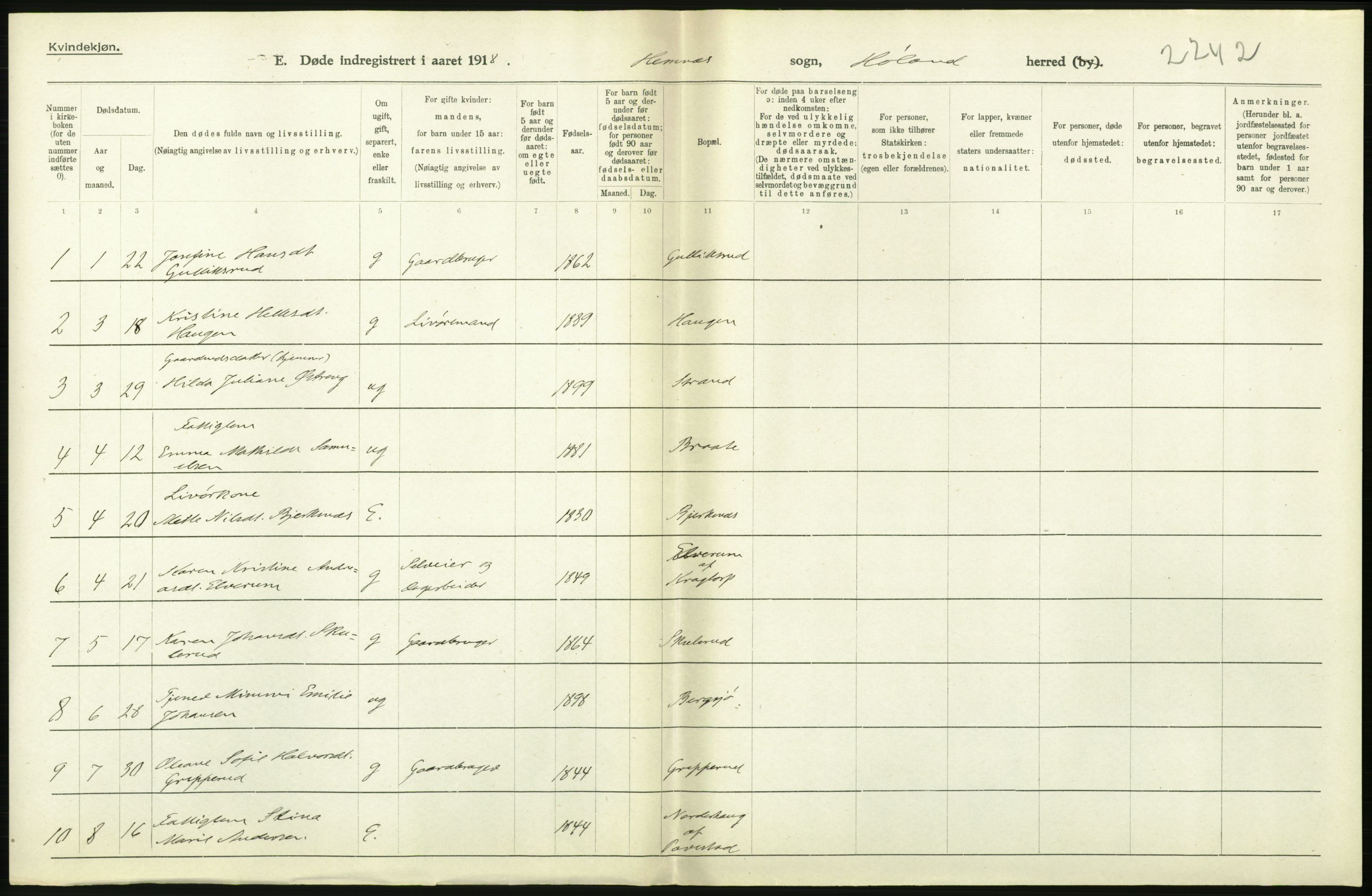 Statistisk sentralbyrå, Sosiodemografiske emner, Befolkning, AV/RA-S-2228/D/Df/Dfb/Dfbh/L0006: Akershus fylke: Døde. Bygder og byer., 1918, p. 538