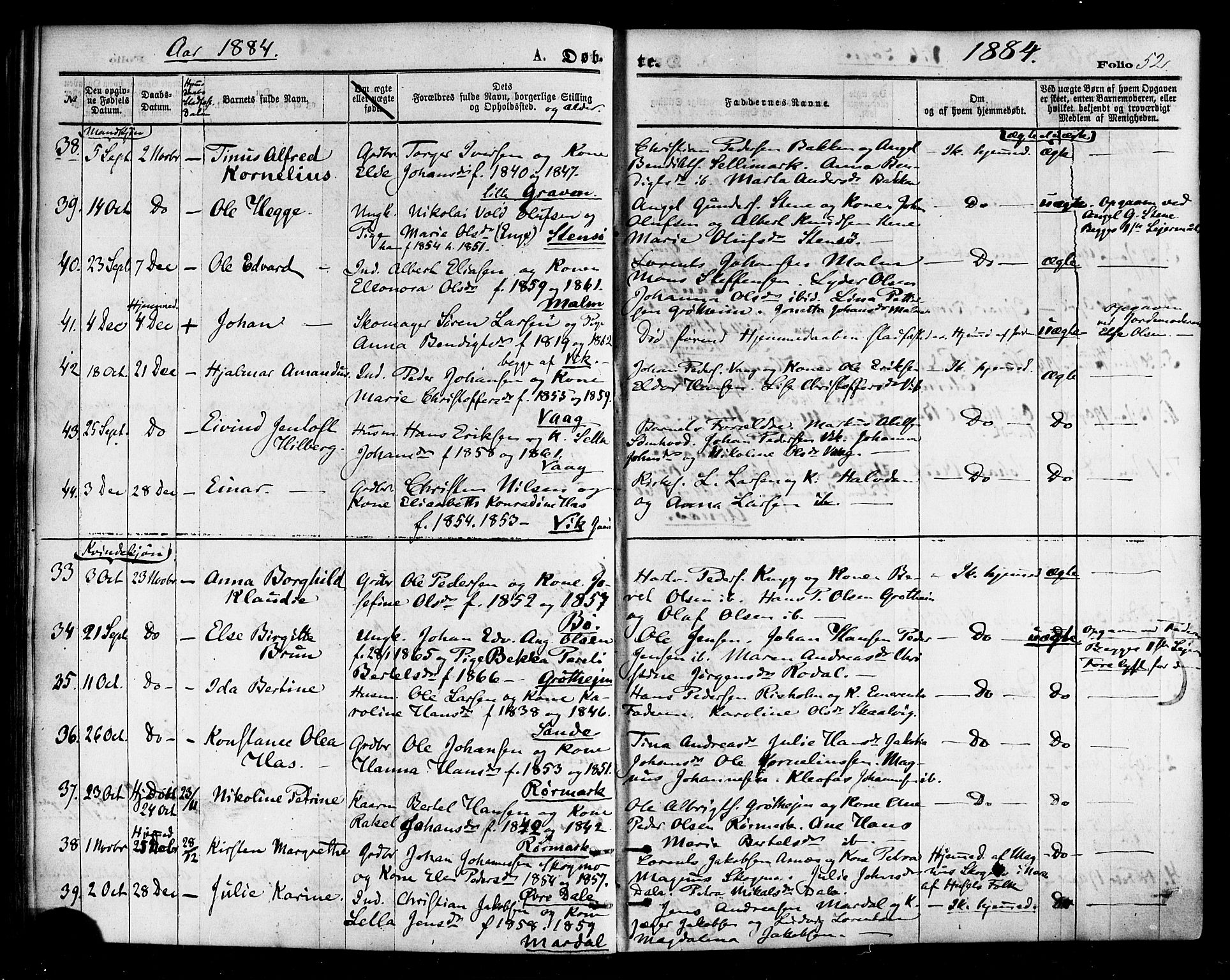 Ministerialprotokoller, klokkerbøker og fødselsregistre - Nordland, AV/SAT-A-1459/812/L0177: Parish register (official) no. 812A06, 1875-1885, p. 52