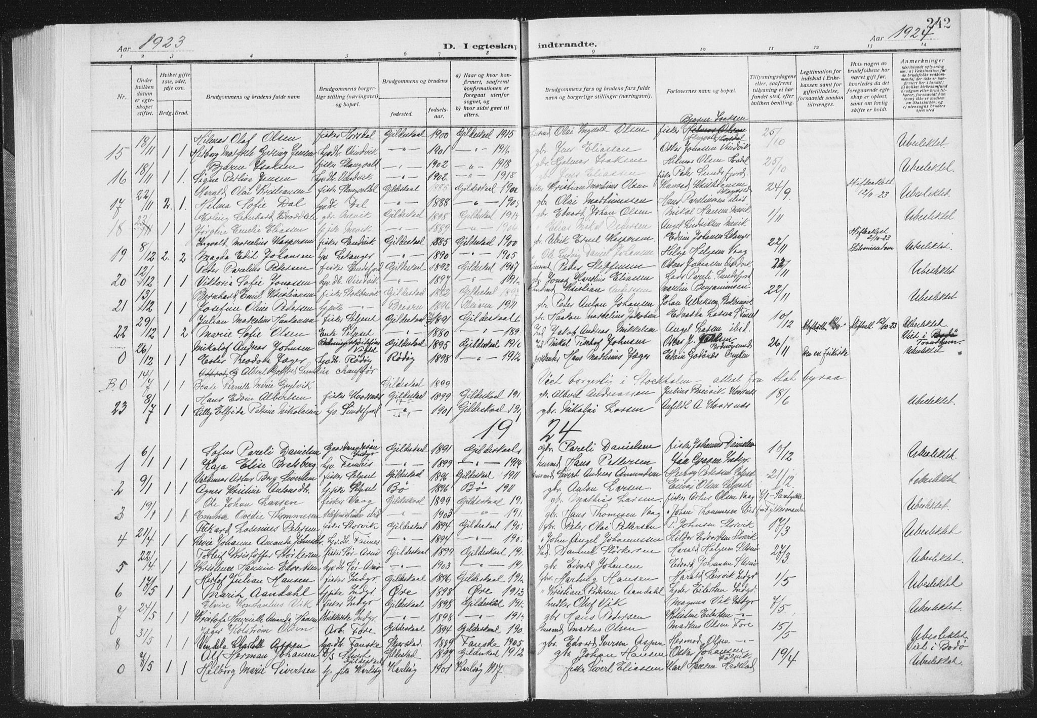 Ministerialprotokoller, klokkerbøker og fødselsregistre - Nordland, SAT/A-1459/805/L0104: Parish register (official) no. 805A09, 1909-1926, p. 242