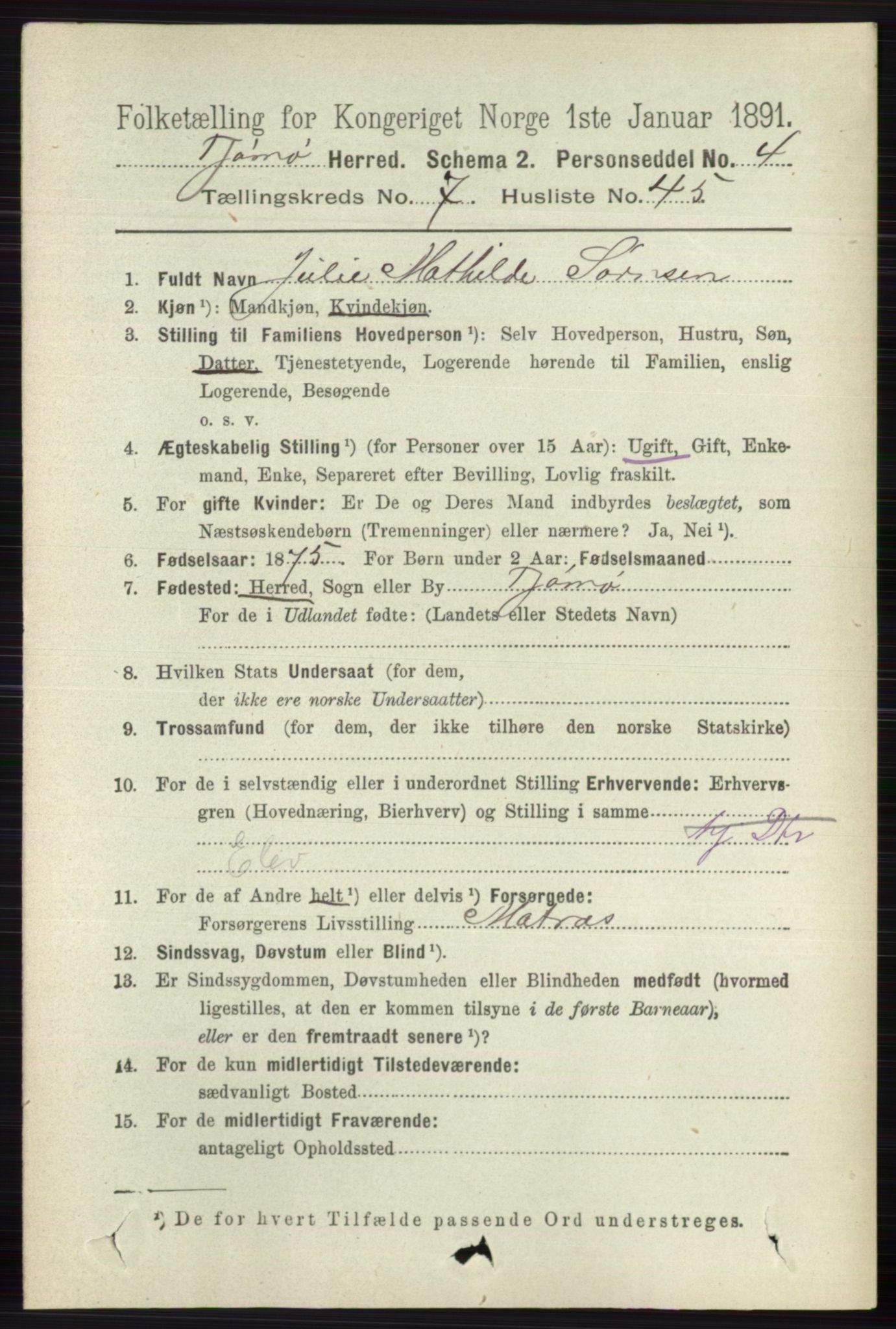 RA, 1891 census for 0723 Tjøme, 1891, p. 2716