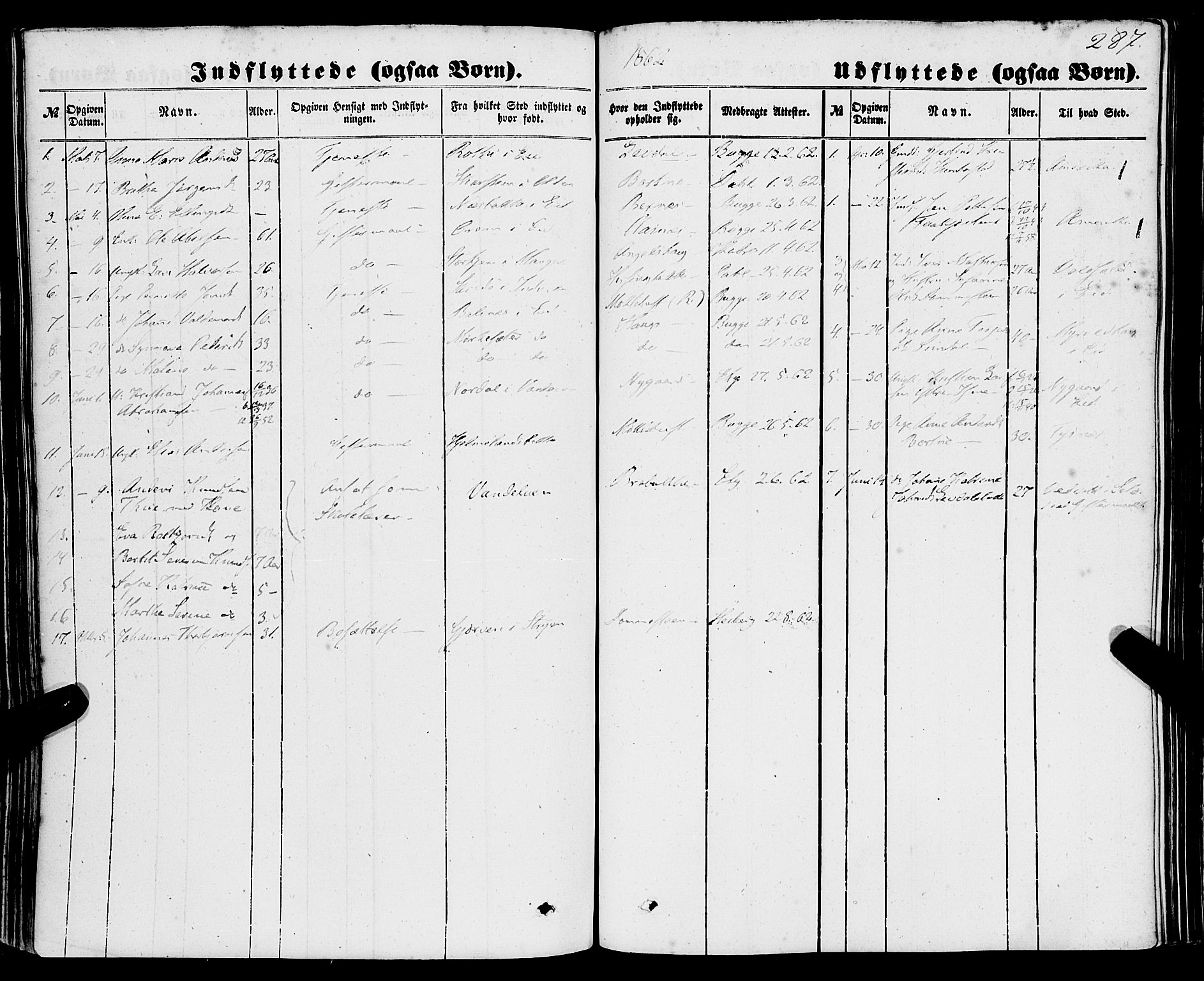 Davik sokneprestembete, SAB/A-79701/H/Haa/Haaa/L0005: Parish register (official) no. A 5, 1850-1866, p. 287