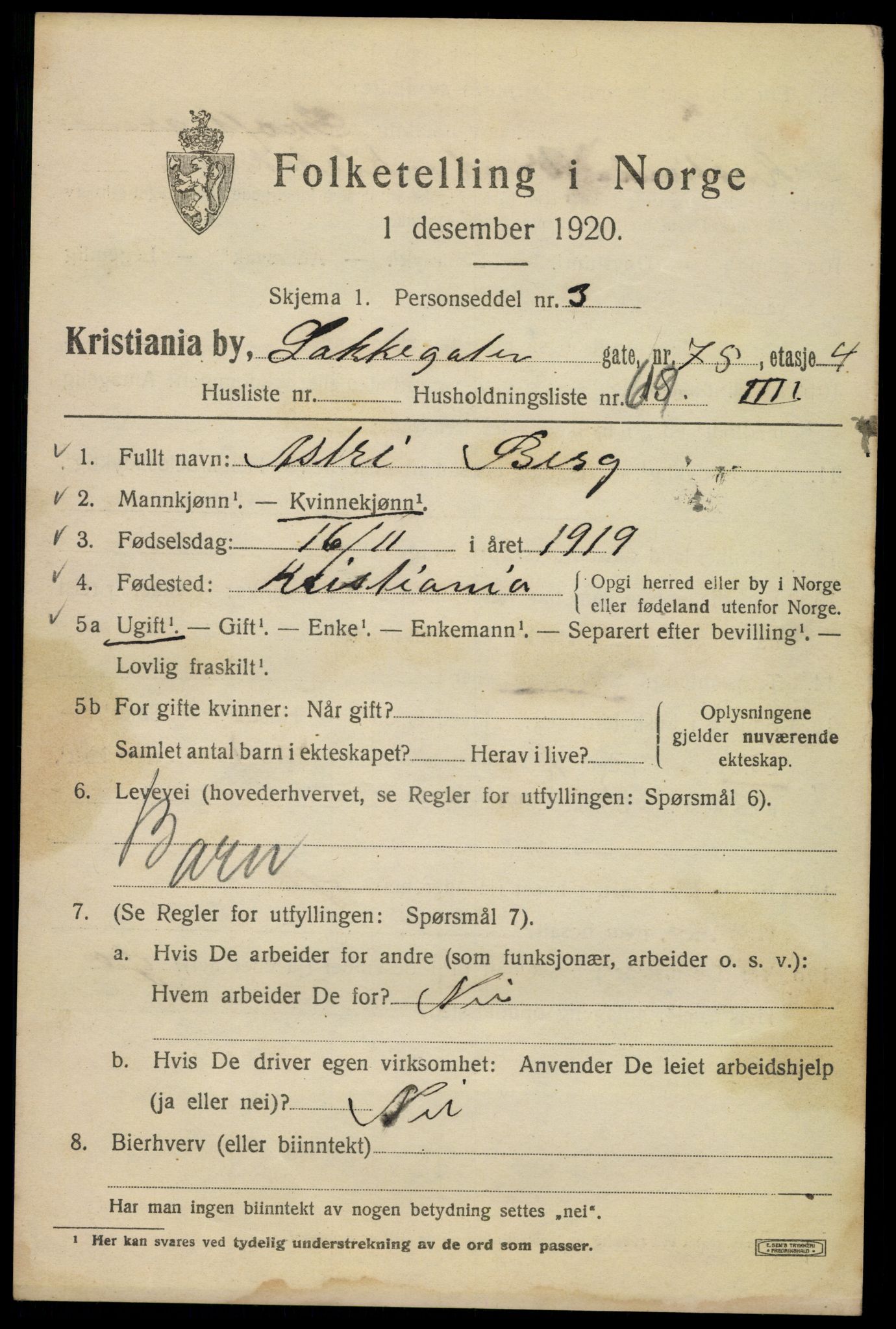 SAO, 1920 census for Kristiania, 1920, p. 358221