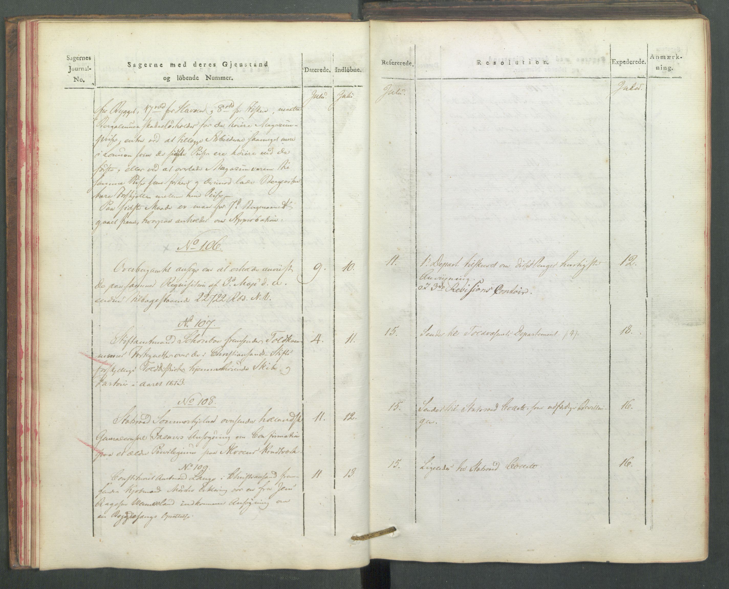 Departementene i 1814, AV/RA-S-3899/Fe/L0054: Journal, 1814