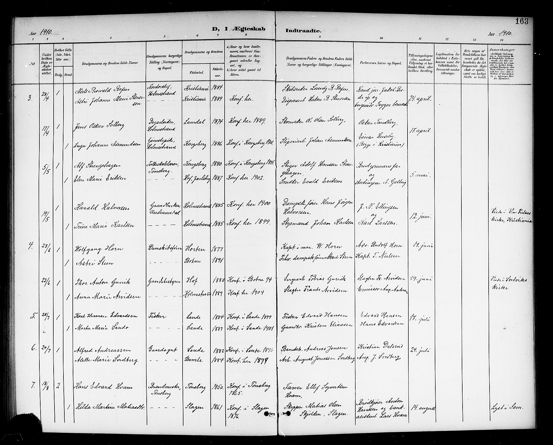 Holmestrand kirkebøker, AV/SAKO-A-346/G/Ga/L0006: Parish register (copy) no. 6, 1901-1923, p. 163