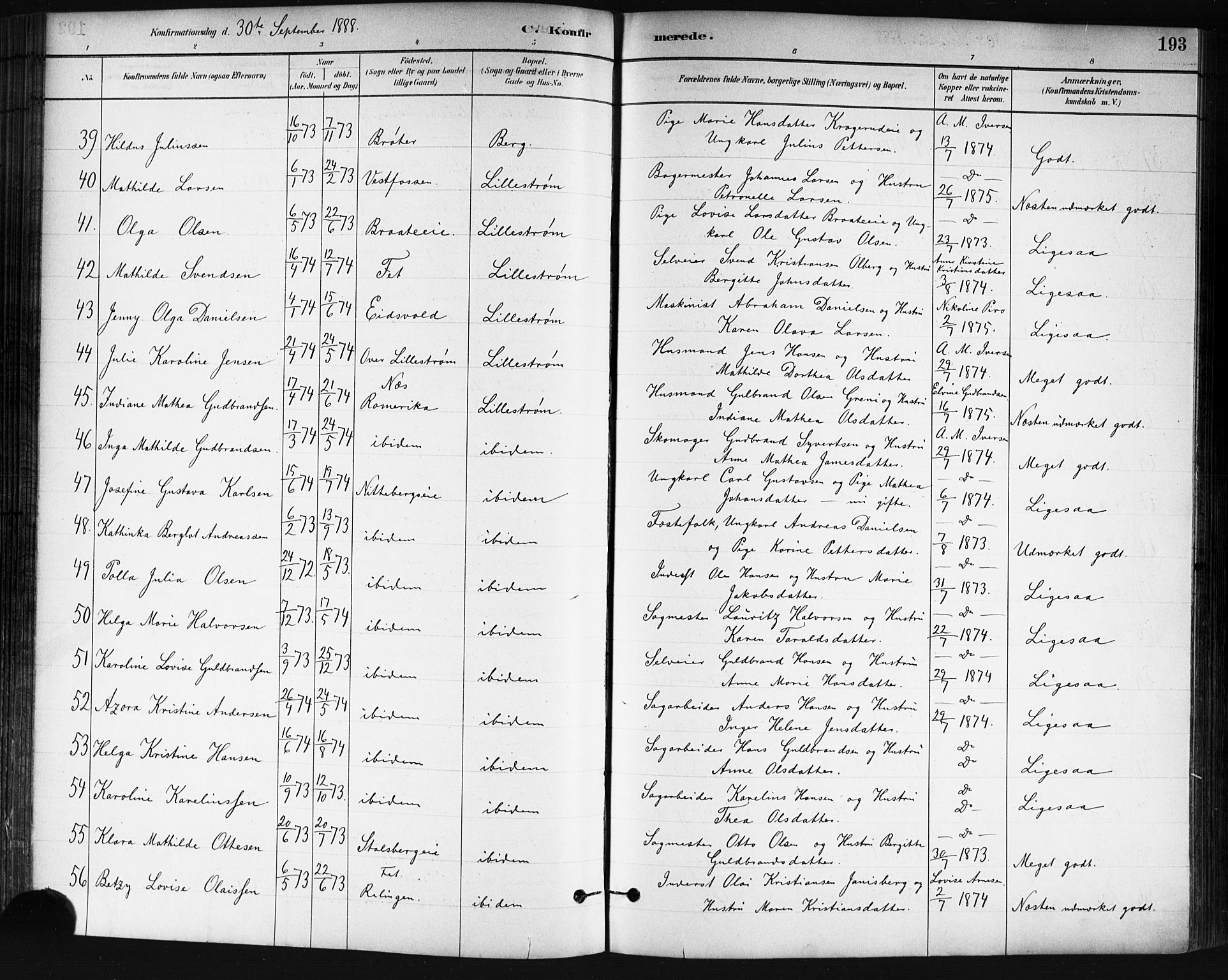 Skedsmo prestekontor Kirkebøker, SAO/A-10033a/G/Ga/L0004: Parish register (copy) no. I 4, 1883-1895, p. 193