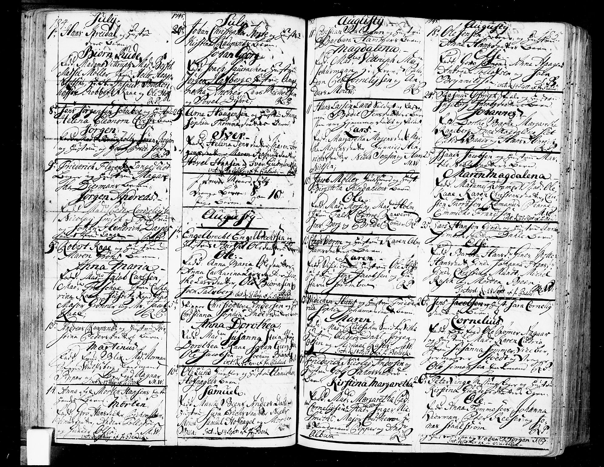Oslo domkirke Kirkebøker, SAO/A-10752/F/Fa/L0004: Parish register (official) no. 4, 1743-1786, p. 184-185