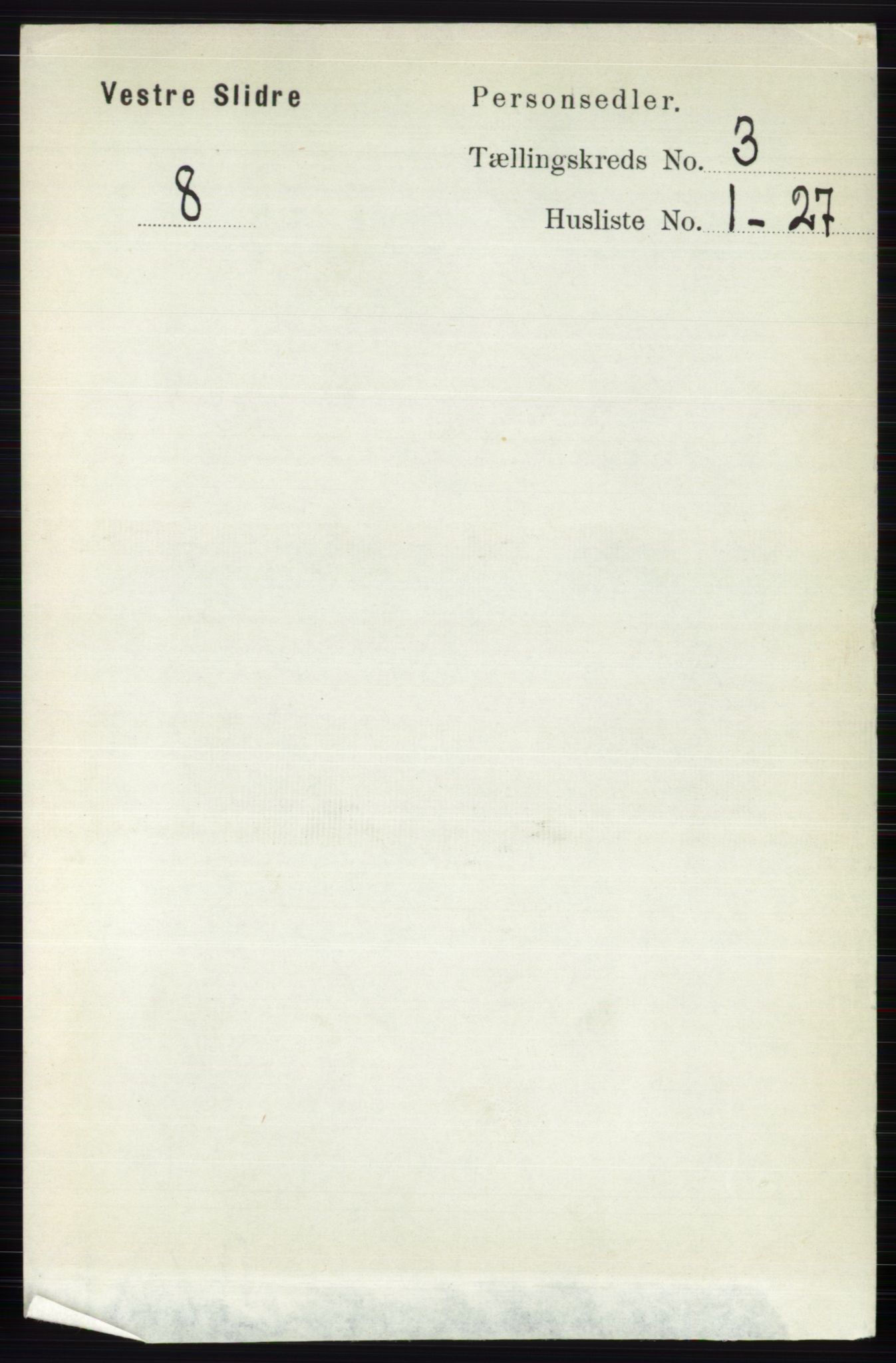 RA, 1891 census for 0543 Vestre Slidre, 1891, p. 821