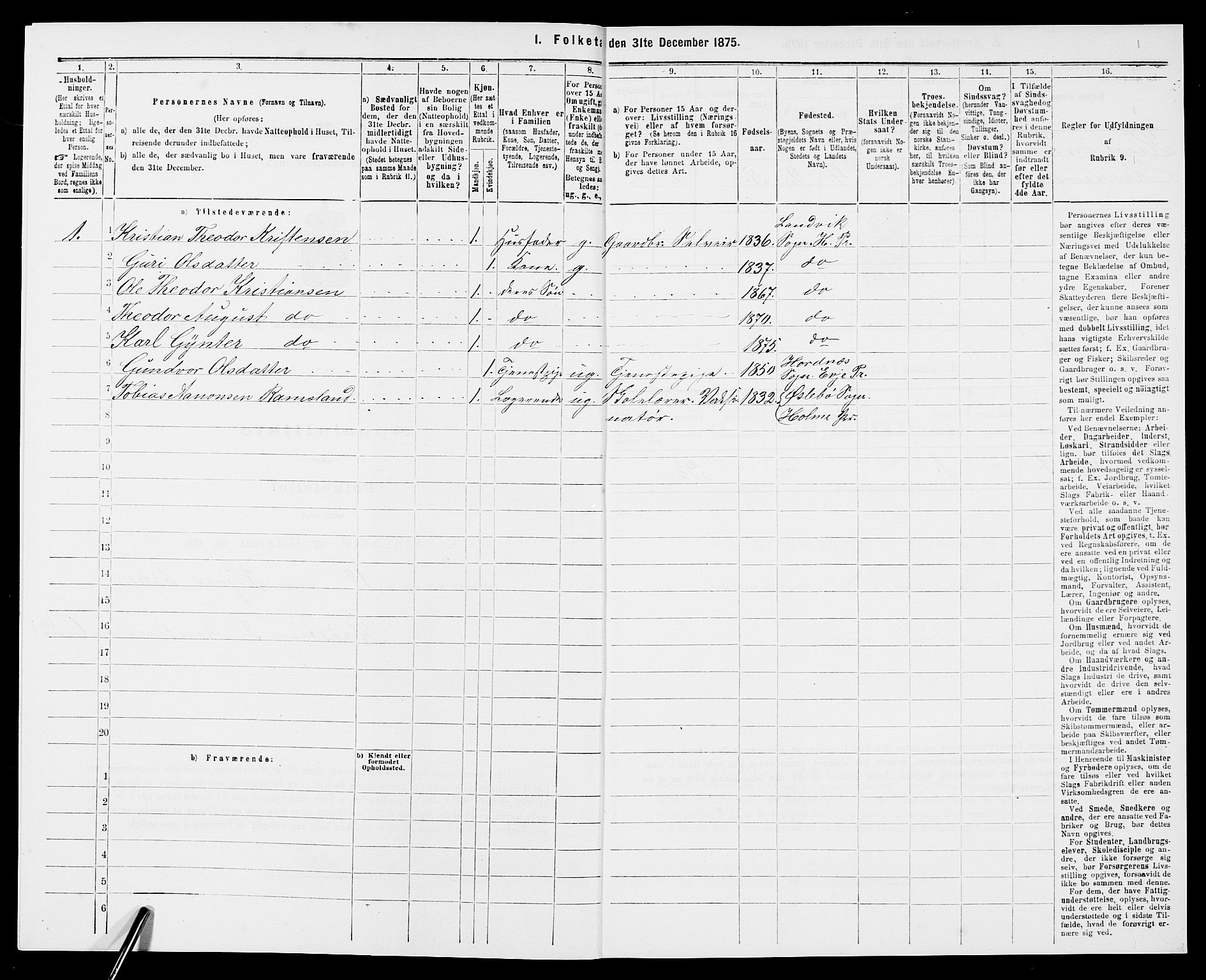 SAK, 1875 census for 0924P Homedal, 1875, p. 737