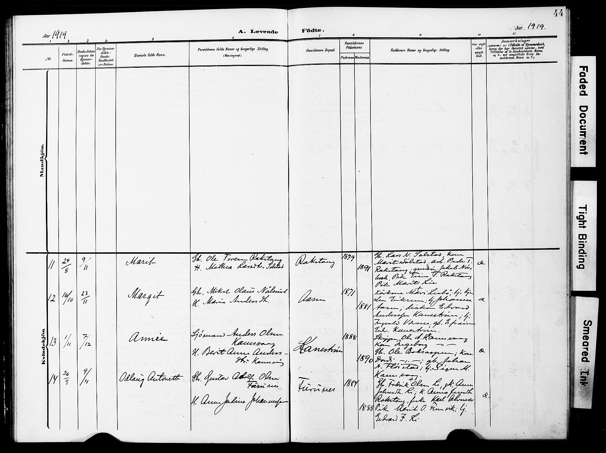 Ministerialprotokoller, klokkerbøker og fødselsregistre - Møre og Romsdal, AV/SAT-A-1454/587/L1001: Parish register (copy) no. 587C01, 1906-1927, p. 44