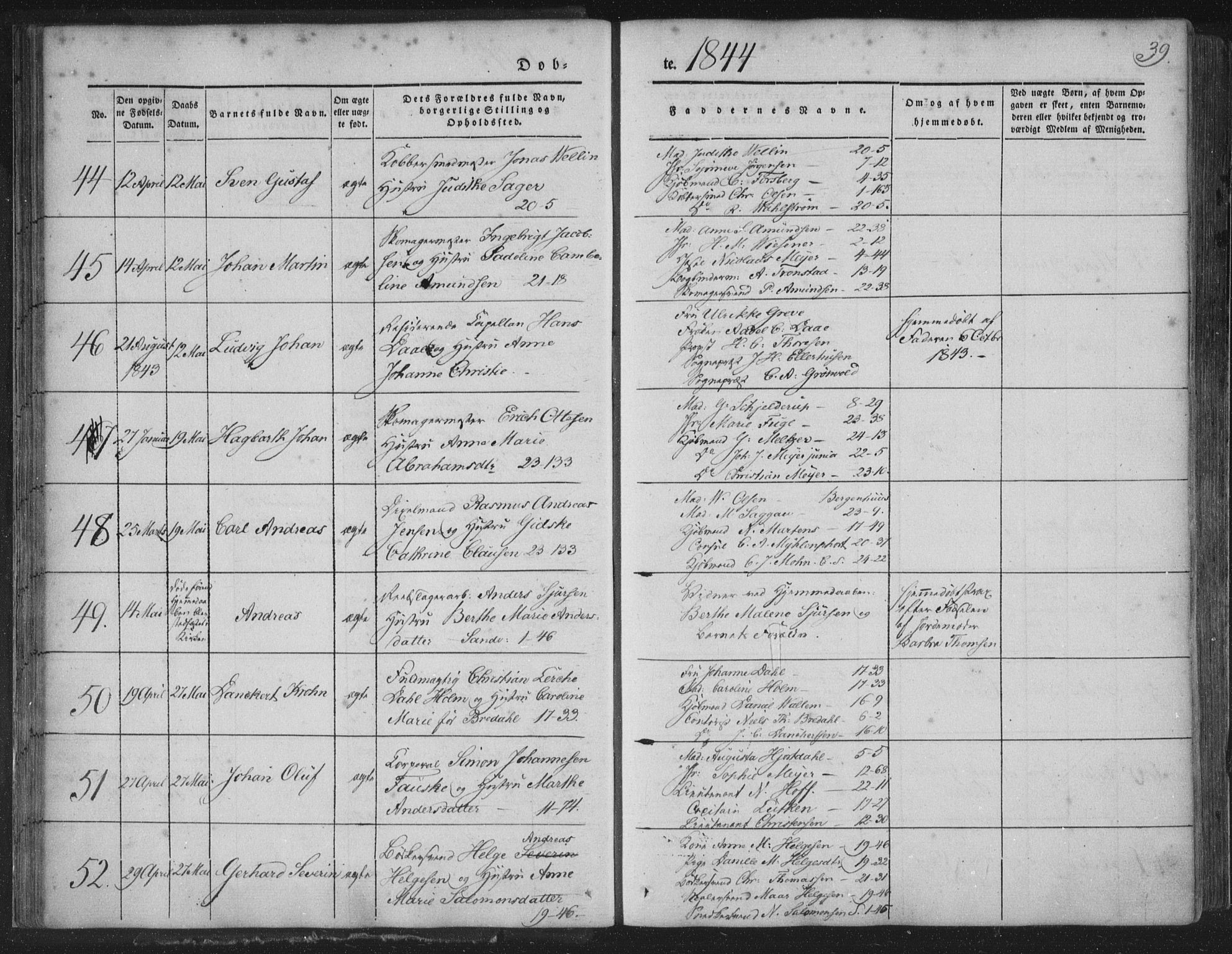 Korskirken sokneprestembete, AV/SAB-A-76101/H/Haa/L0016: Parish register (official) no. B 2, 1841-1851, p. 39