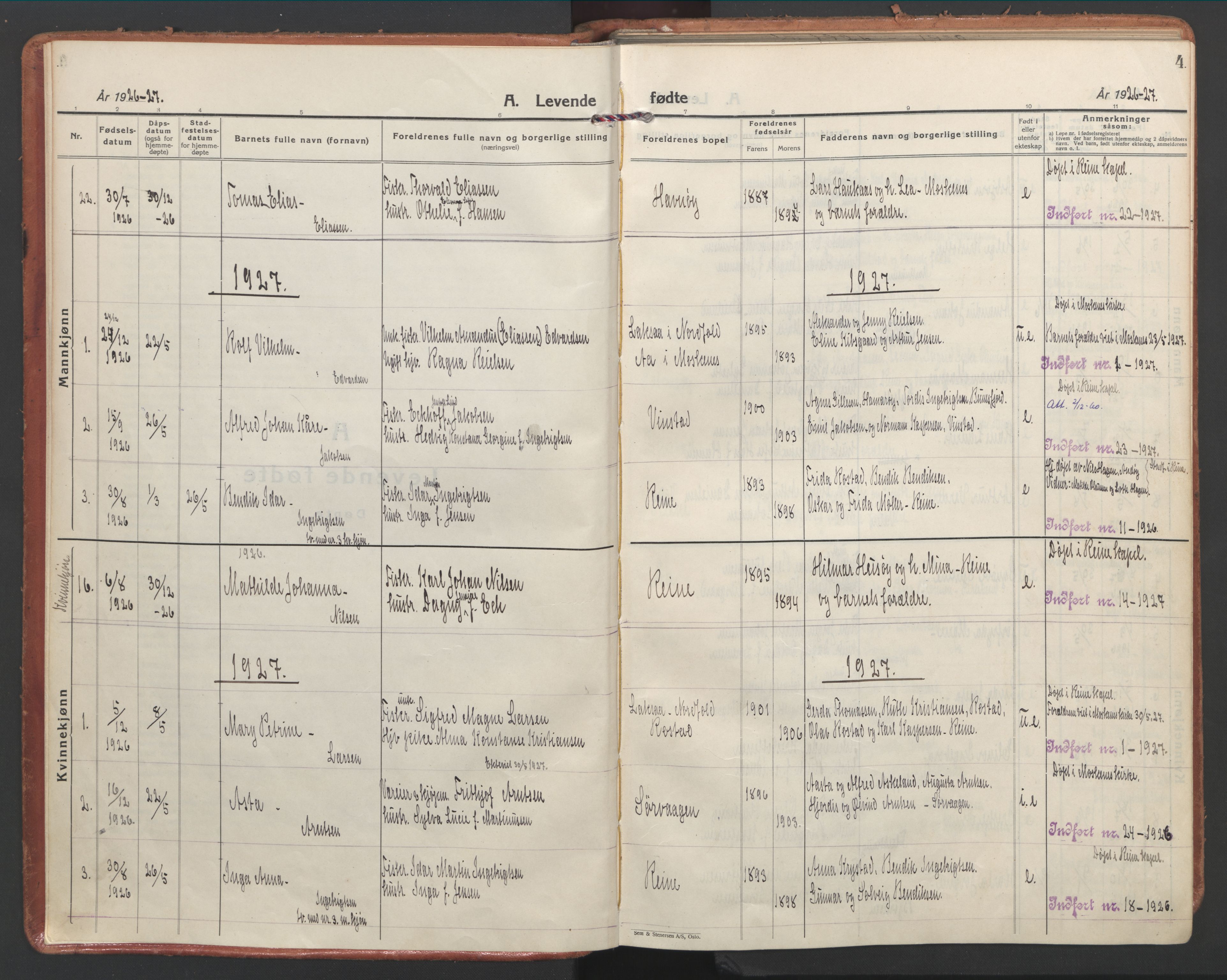 Ministerialprotokoller, klokkerbøker og fødselsregistre - Nordland, AV/SAT-A-1459/886/L1223: Parish register (official) no. 886A05, 1926-1938, p. 4