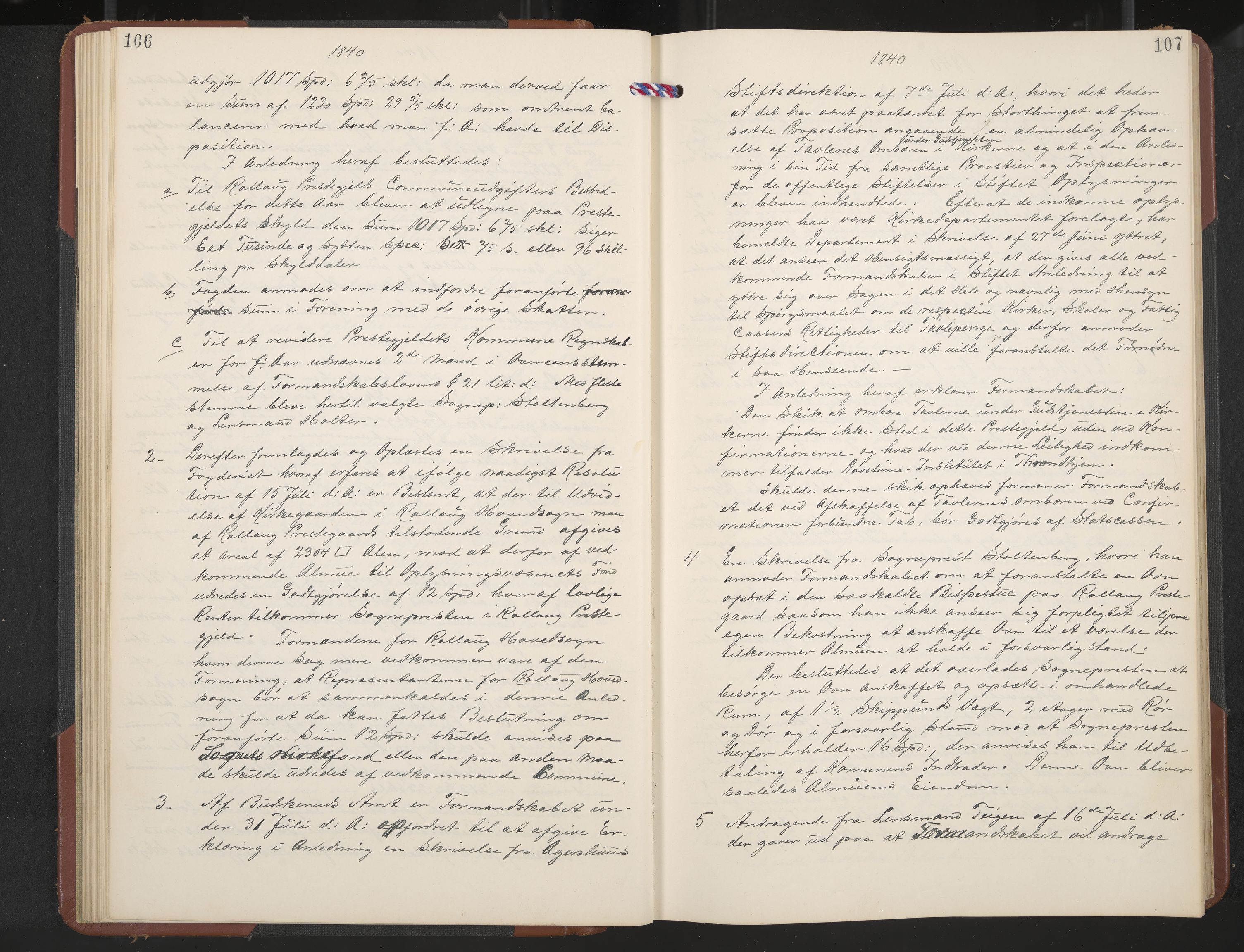 Rollag formannskap og sentraladministrasjon, IKAK/0632021-2/A/Aa/L0001: Møtebok med register, 1837-1859, p. 106-107