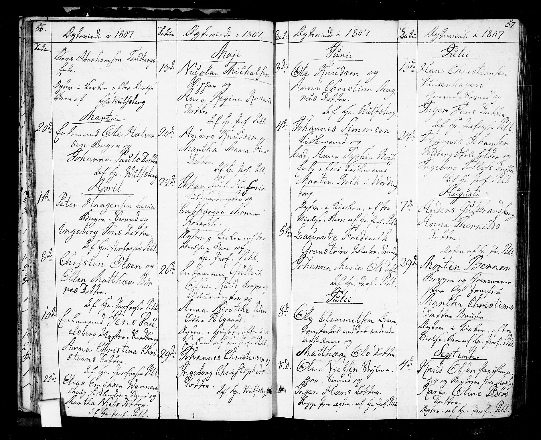 Oslo domkirke Kirkebøker, SAO/A-10752/F/Fa/L0006: Parish register (official) no. 6, 1807-1817, p. 56-57