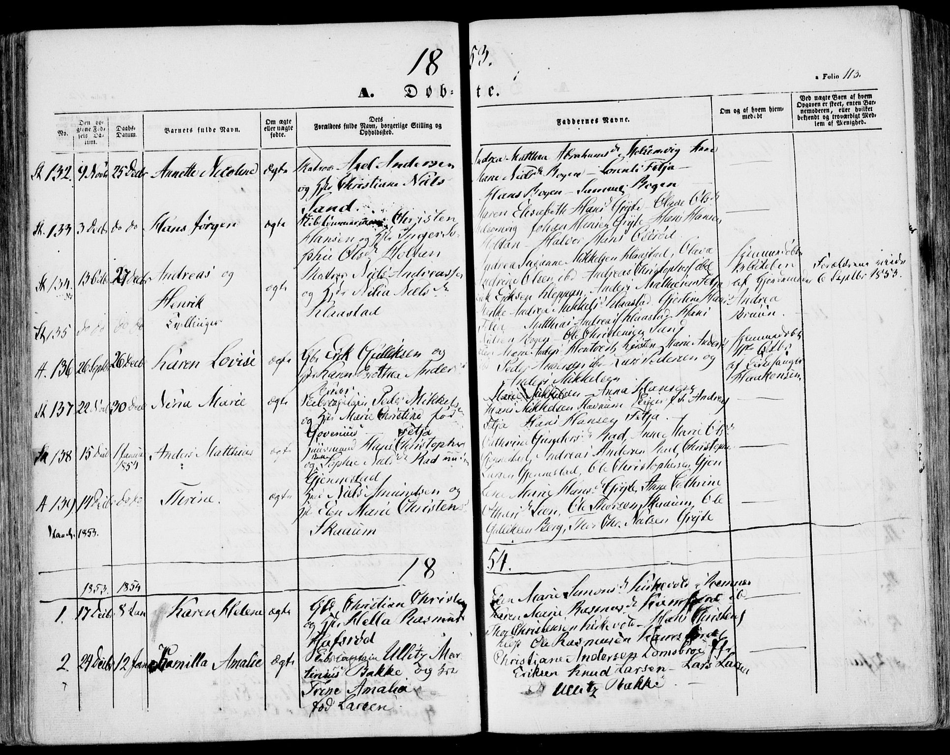 Stokke kirkebøker, AV/SAKO-A-320/F/Fa/L0007: Parish register (official) no. I 7, 1844-1857, p. 113