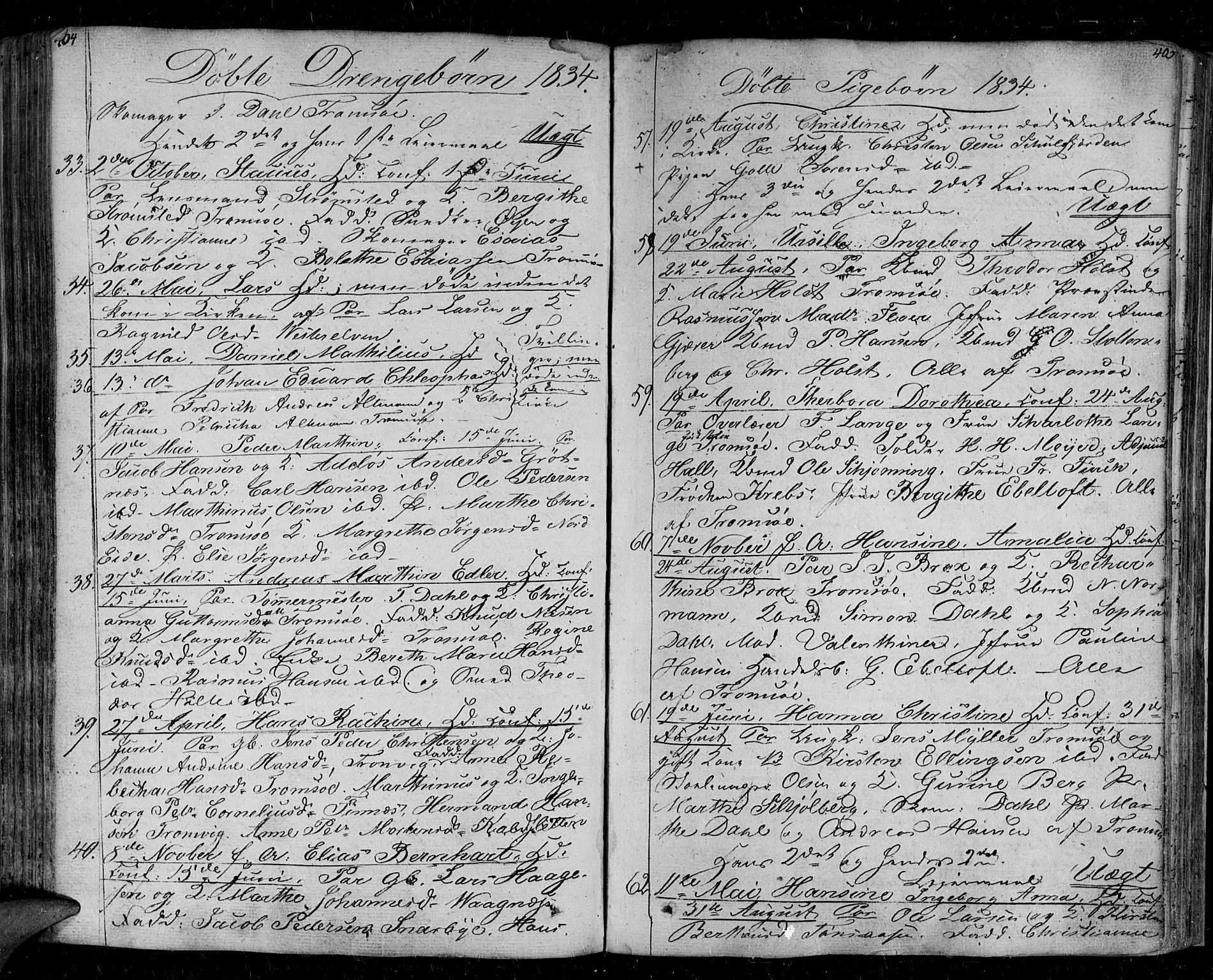 Tromsø sokneprestkontor/stiftsprosti/domprosti, AV/SATØ-S-1343/G/Ga/L0008kirke: Parish register (official) no. 8, 1829-1837, p. 404-405