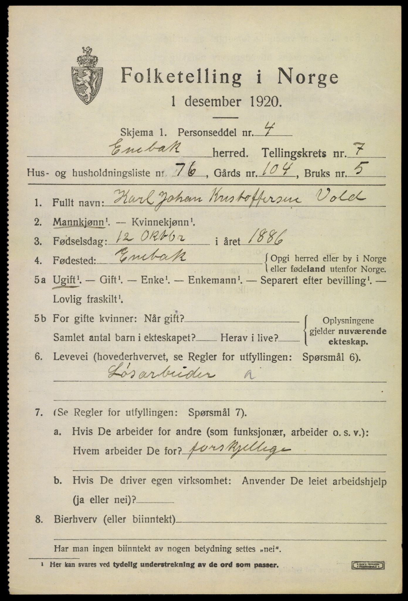 SAO, 1920 census for Enebakk, 1920, p. 6983