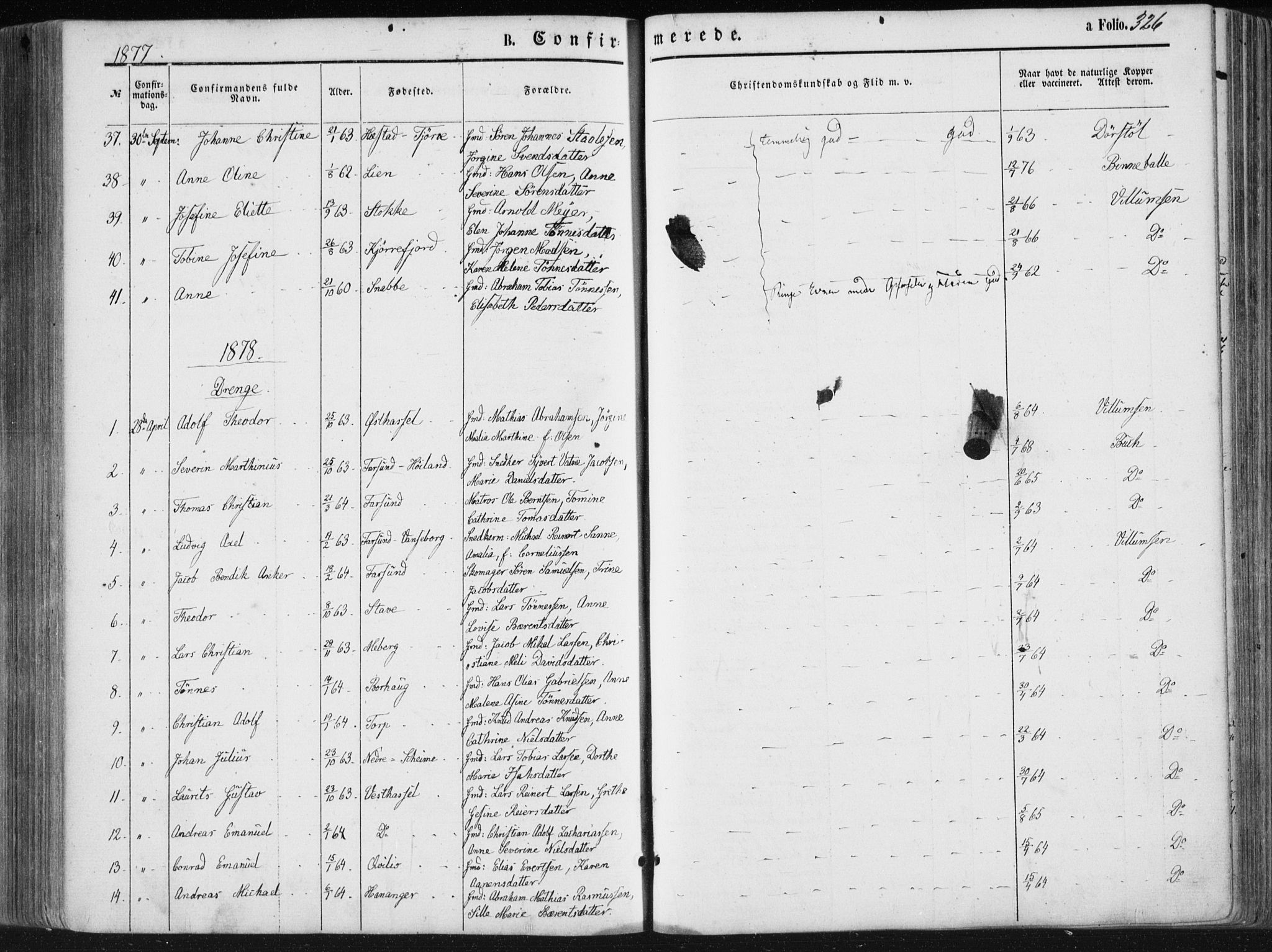 Lista sokneprestkontor, AV/SAK-1111-0027/F/Fa/L0011: Parish register (official) no. A 11, 1861-1878, p. 326