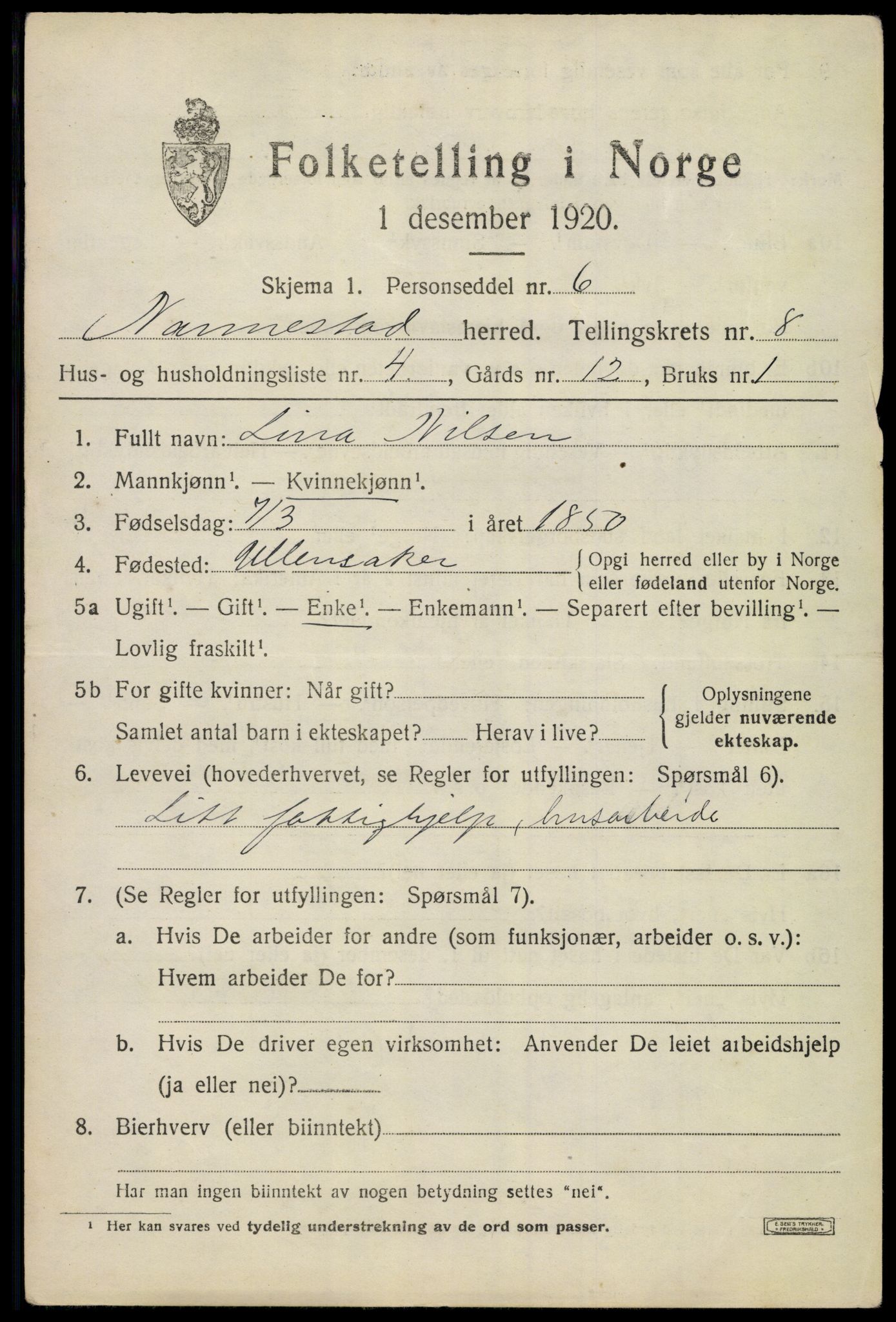 SAO, 1920 census for Nannestad, 1920, p. 9314