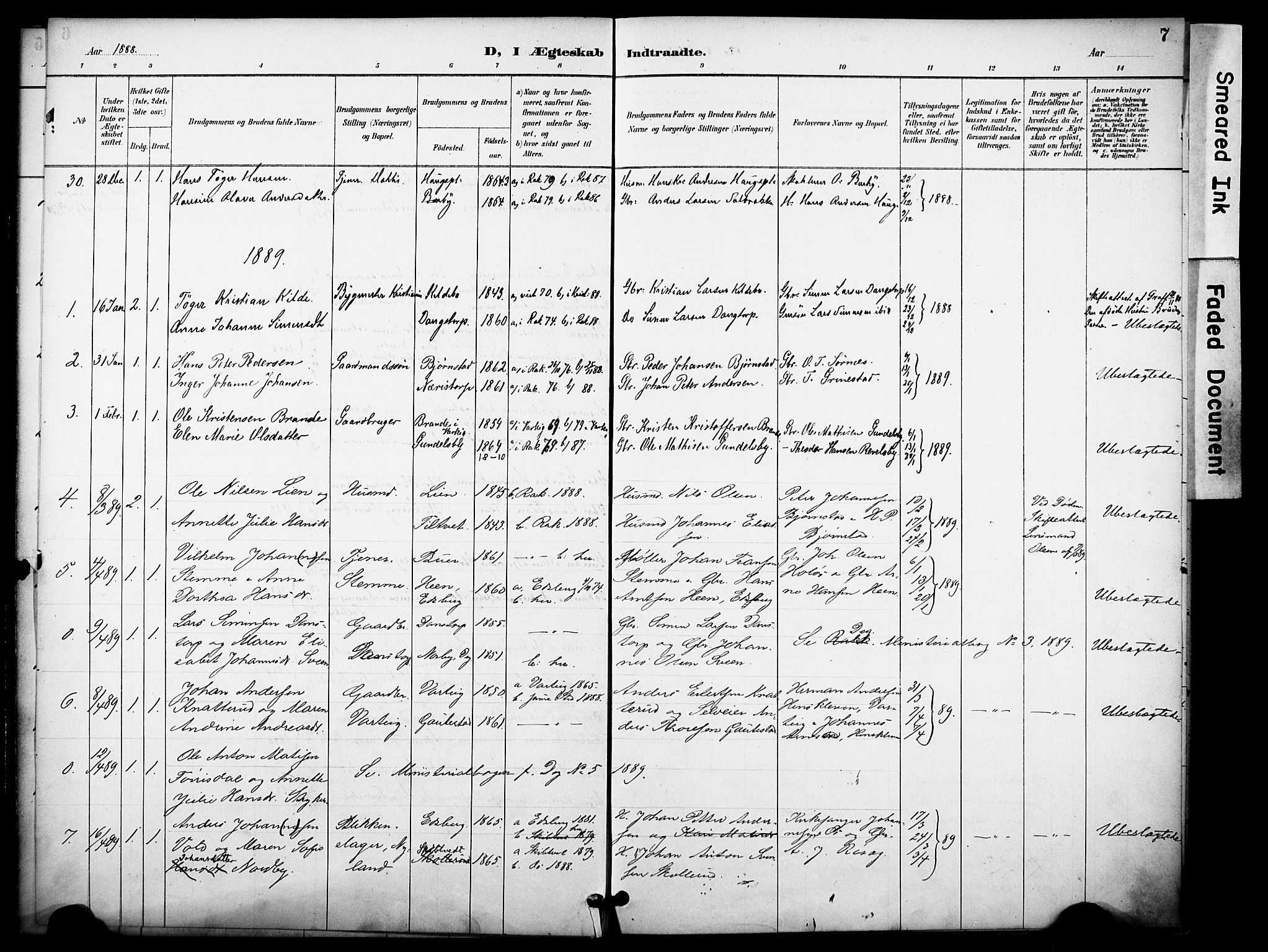 Rakkestad prestekontor Kirkebøker, AV/SAO-A-2008/F/Fa/L0014: Parish register (official) no. I 14, 1887-1908, p. 7