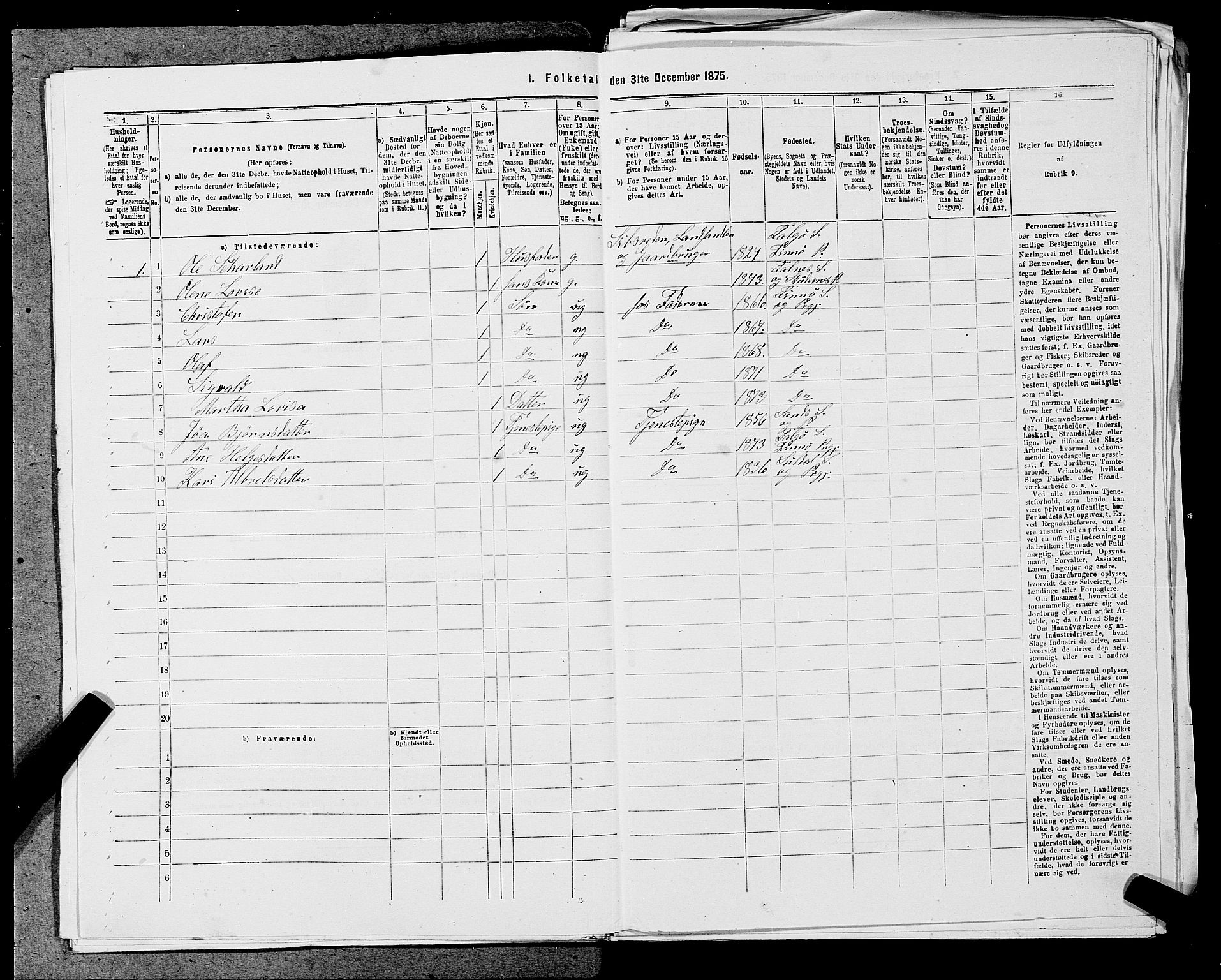 SAST, 1875 census for 1141P Finnøy, 1875, p. 268