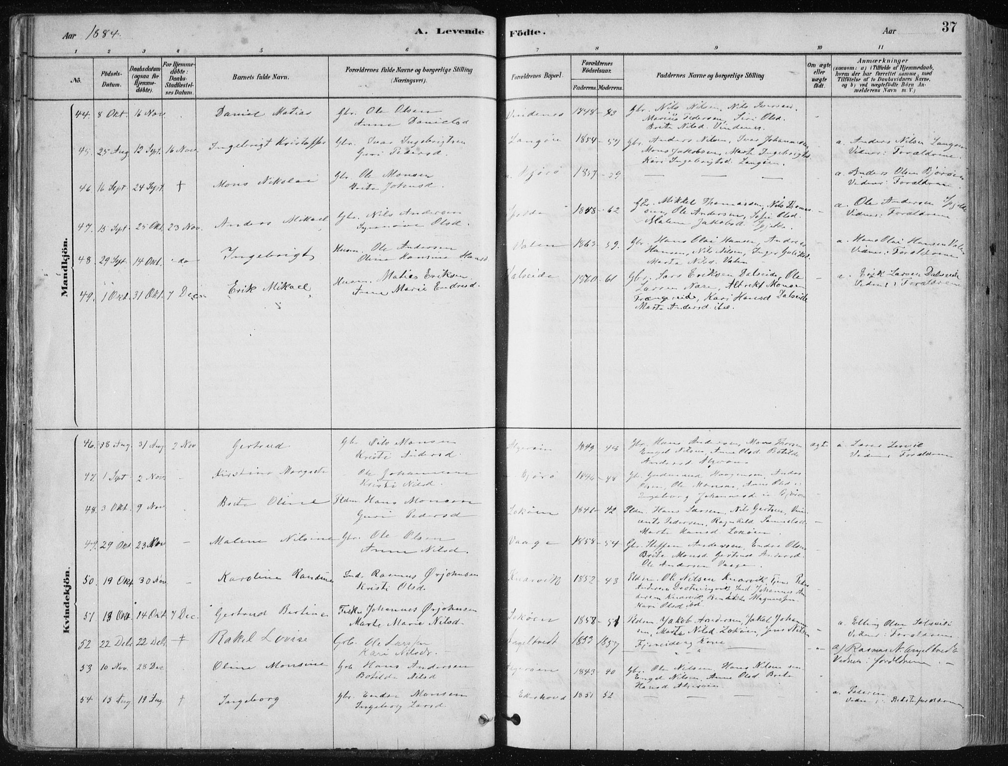 Fjell sokneprestembete, SAB/A-75301/H/Haa: Parish register (official) no. A  8, 1878-1898, p. 37