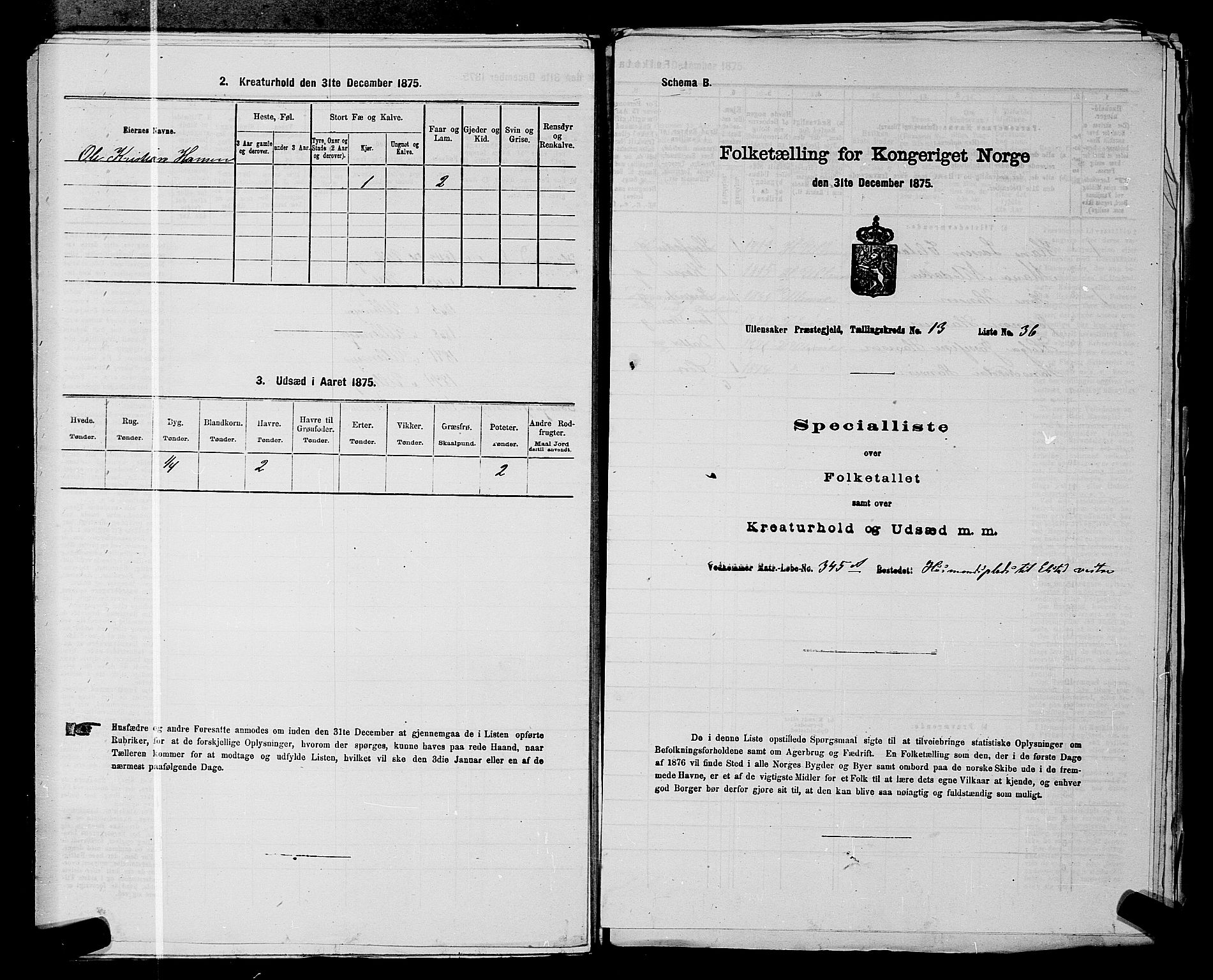 RA, 1875 census for 0235P Ullensaker, 1875, p. 1915