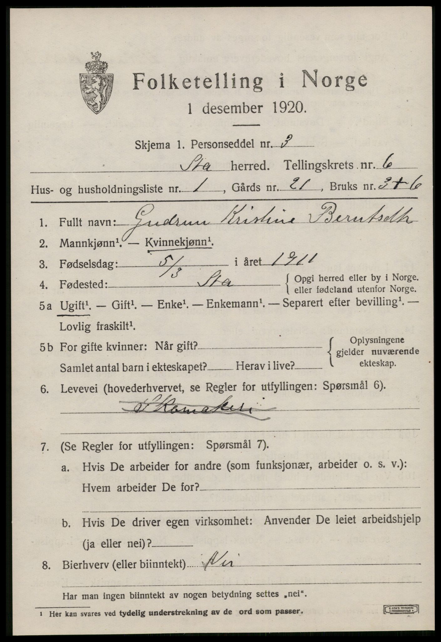 SAT, 1920 census for Å, 1920, p. 2406