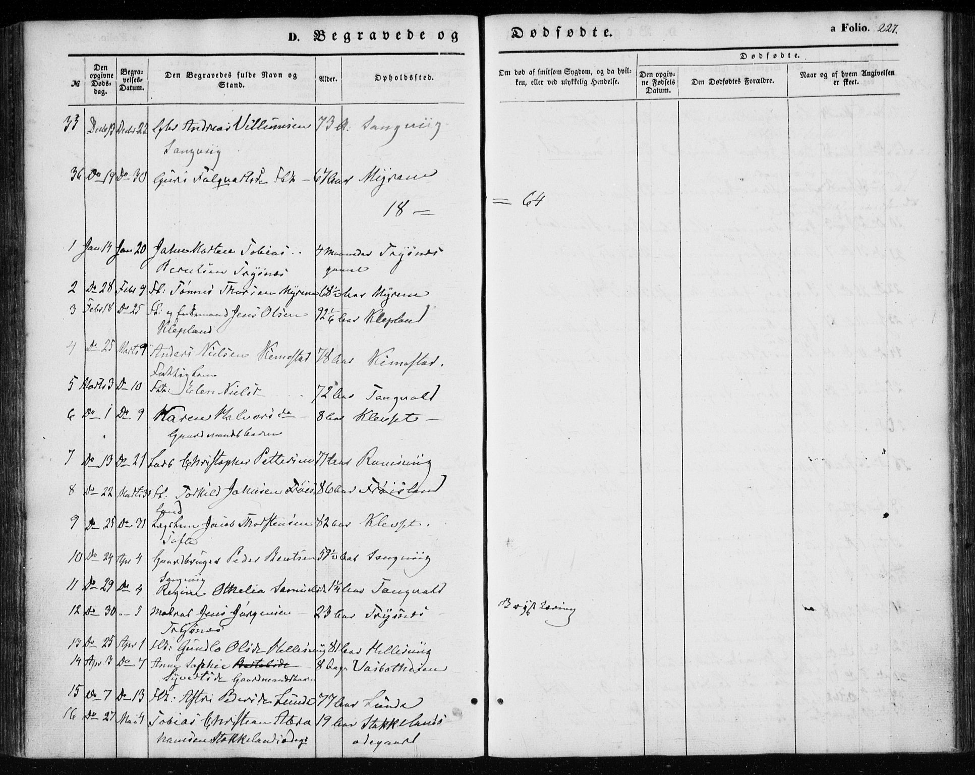 Søgne sokneprestkontor, SAK/1111-0037/F/Fa/Fab/L0010: Parish register (official) no. A 10, 1853-1869, p. 227