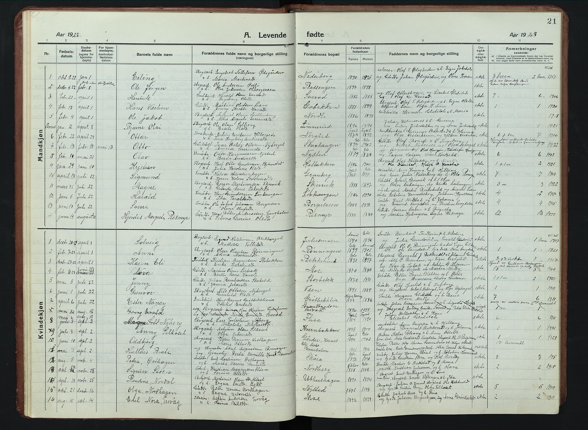 Elverum prestekontor, SAH/PREST-044/H/Ha/Hab/L0011: Parish register (copy) no. 11, 1915-1947, p. 21