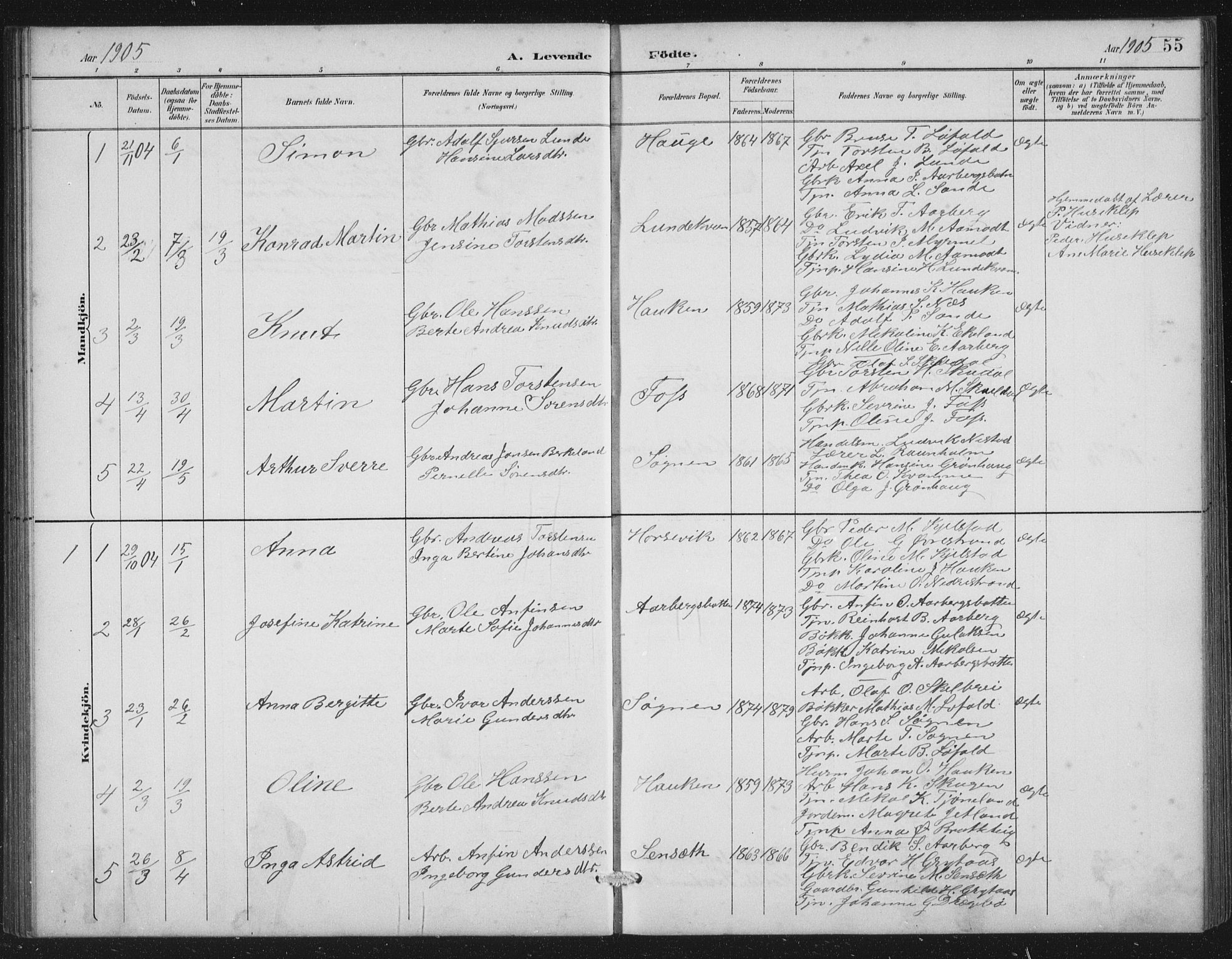 Gaular sokneprestembete, SAB/A-80001/H/Hab: Parish register (copy) no. A 4, 1889-1912, p. 55