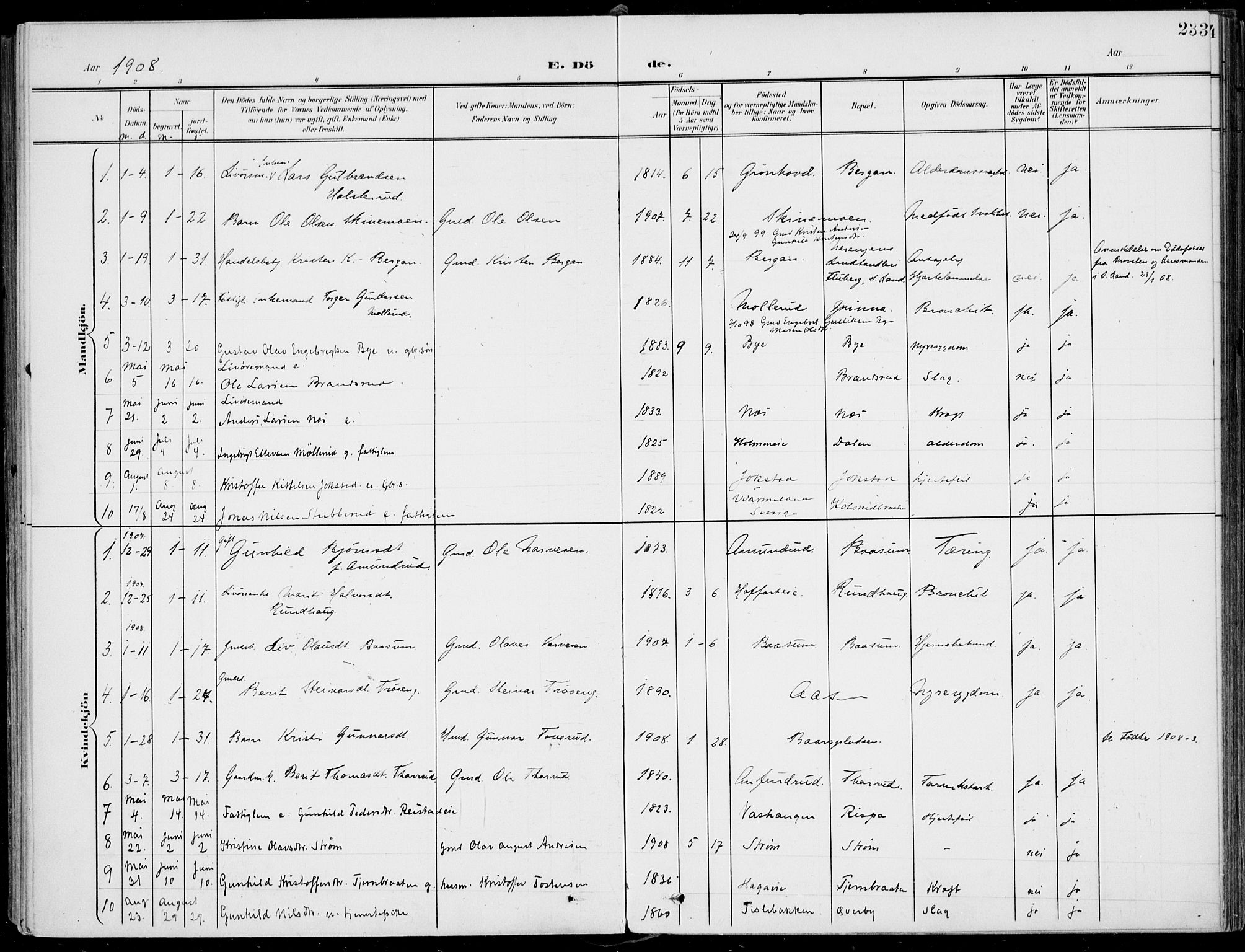 Sigdal kirkebøker, SAKO/A-245/F/Fb/L0002: Parish register (official) no. II 2, 1901-1914, p. 233