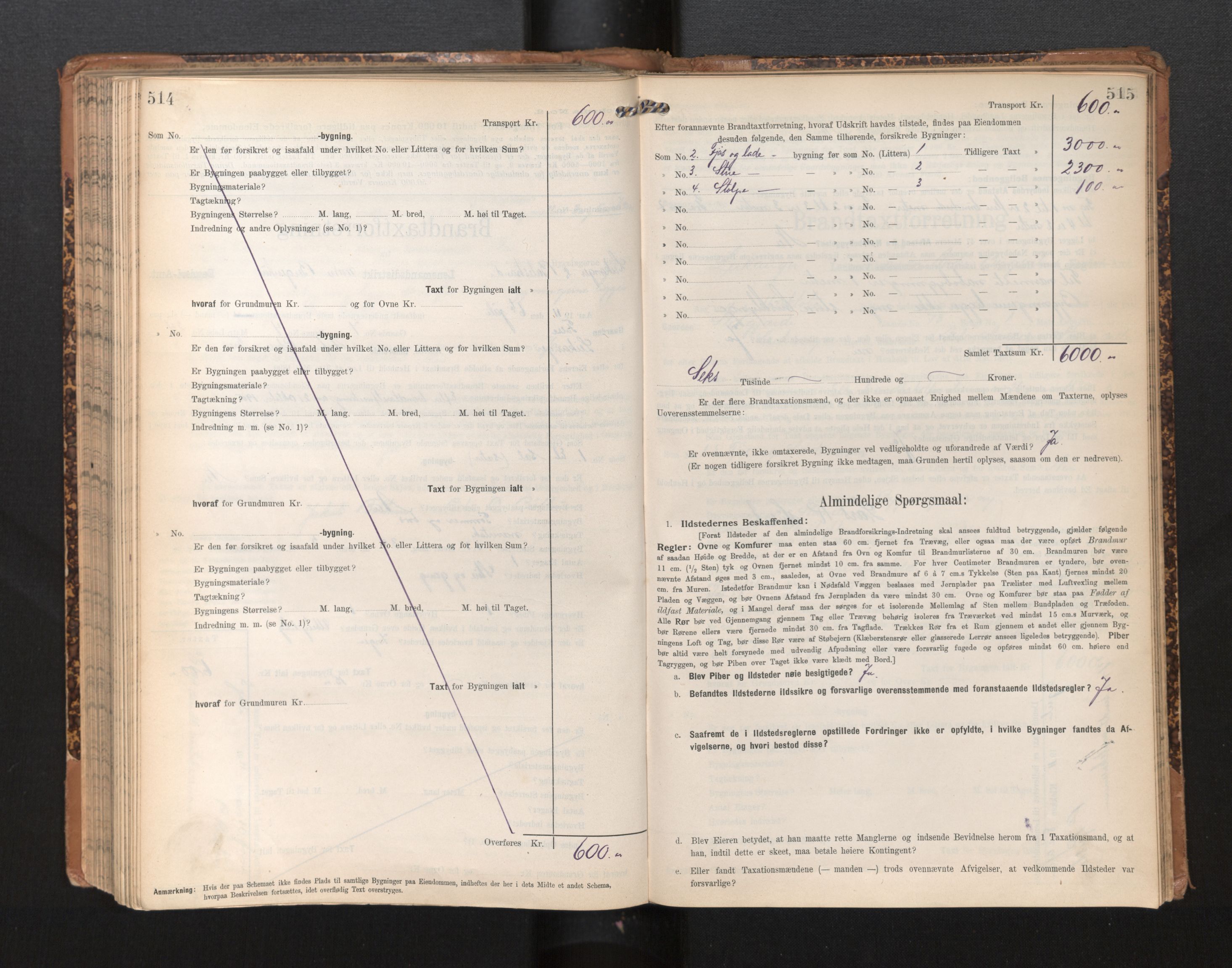 Lensmannen i Leikanger, AV/SAB-A-29201/0012/L0005: Branntakstprotokoll, skjematakst, 1907-1917, p. 514-515