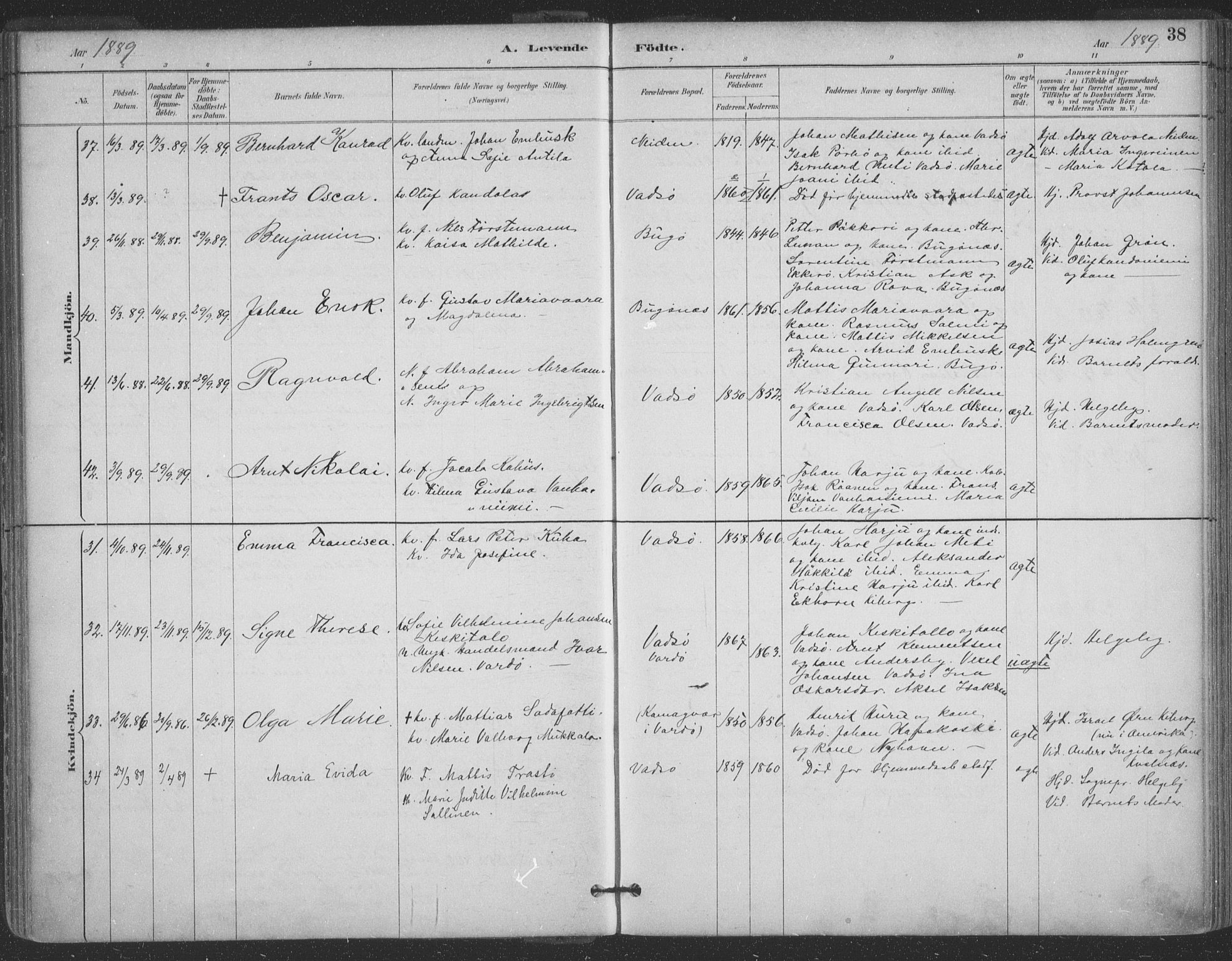 Vadsø sokneprestkontor, SATØ/S-1325/H/Ha/L0006kirke: Parish register (official) no. 6, 1885-1895, p. 38