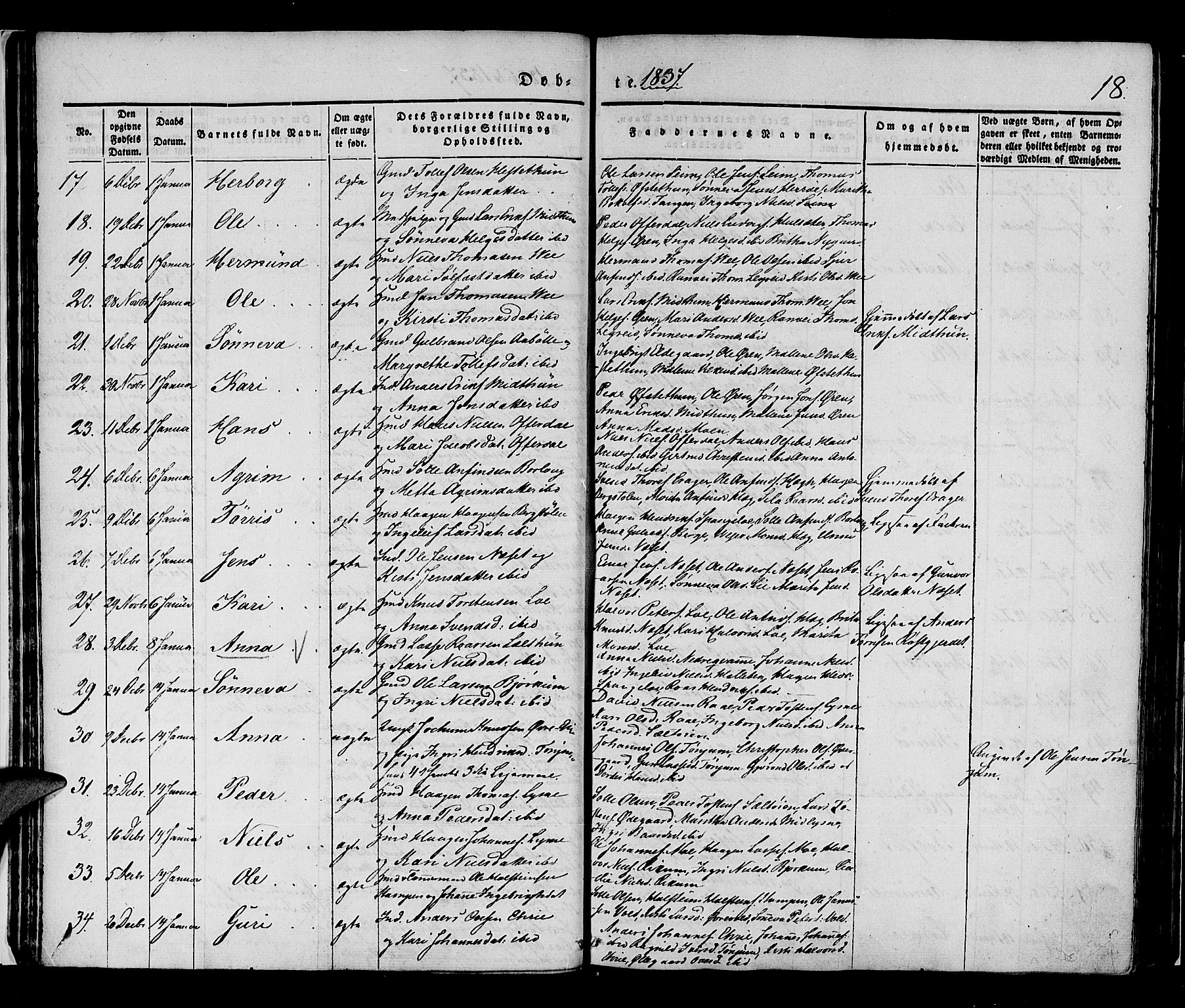 Lærdal sokneprestembete, AV/SAB-A-81201: Parish register (official) no. A 6, 1835-1849, p. 18