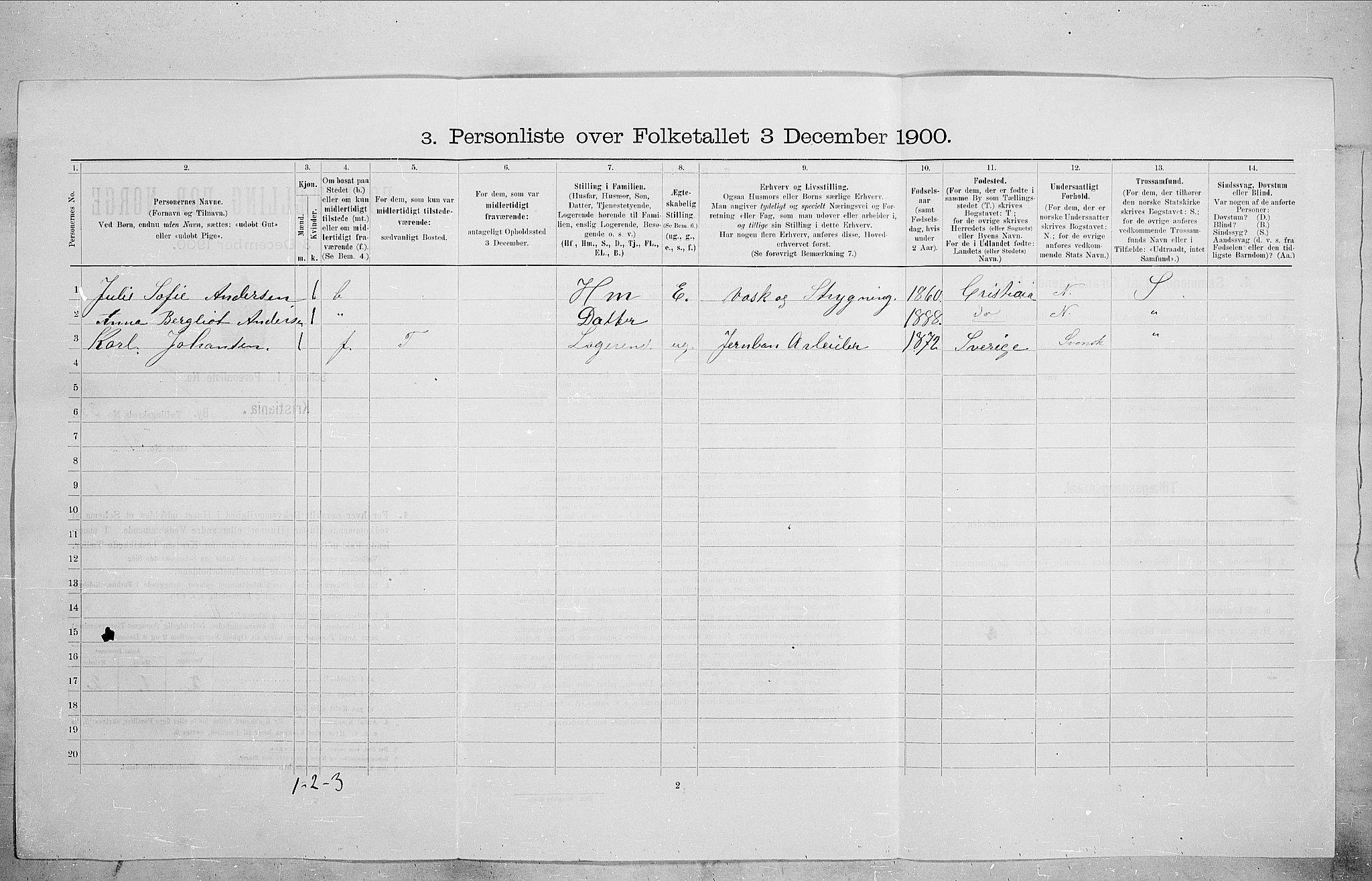 SAO, 1900 census for Kristiania, 1900, p. 63465