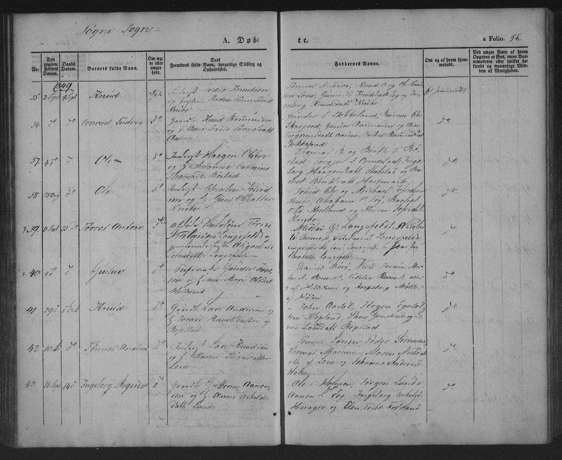 Søgne sokneprestkontor, AV/SAK-1111-0037/F/Fa/Fab/L0009: Parish register (official) no. A 9, 1838-1853, p. 56