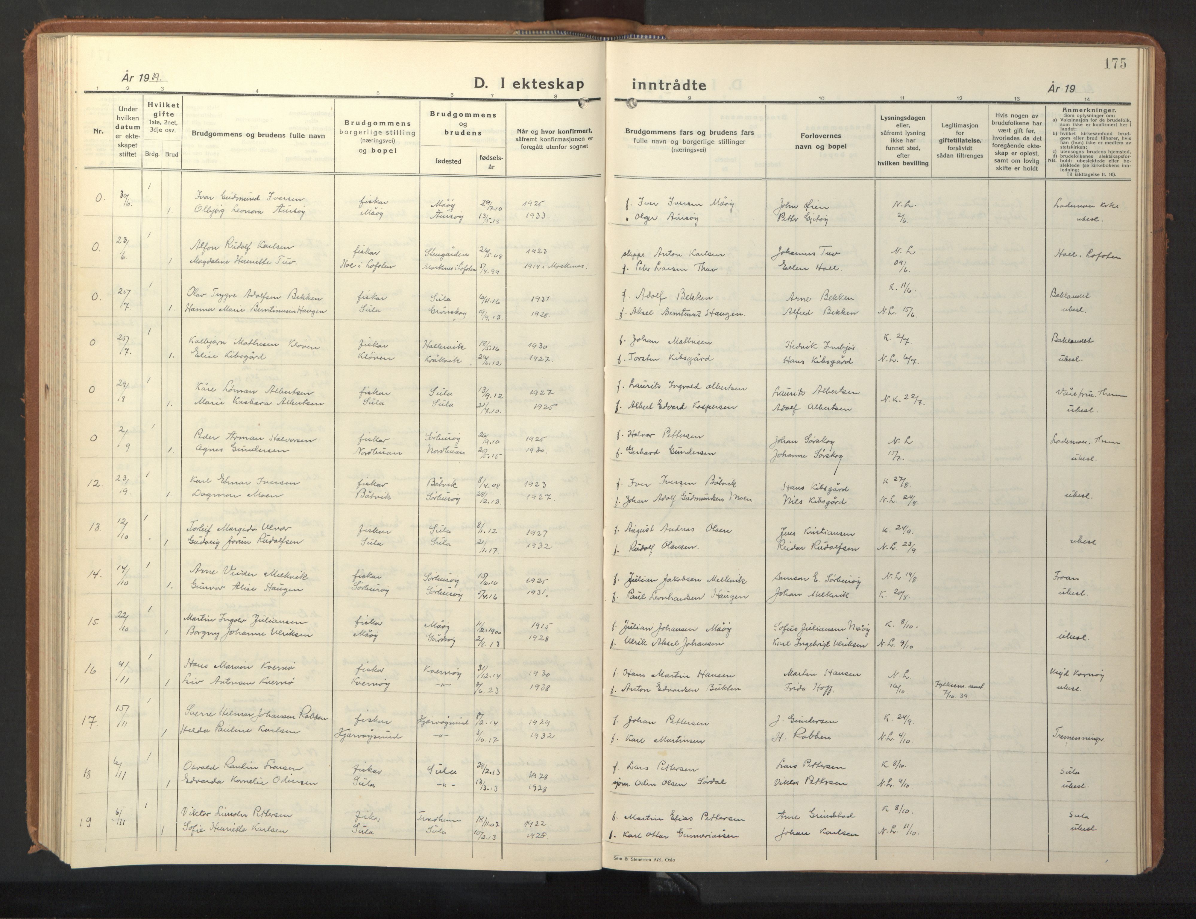 Ministerialprotokoller, klokkerbøker og fødselsregistre - Sør-Trøndelag, SAT/A-1456/640/L0590: Parish register (copy) no. 640C07, 1935-1948, p. 175