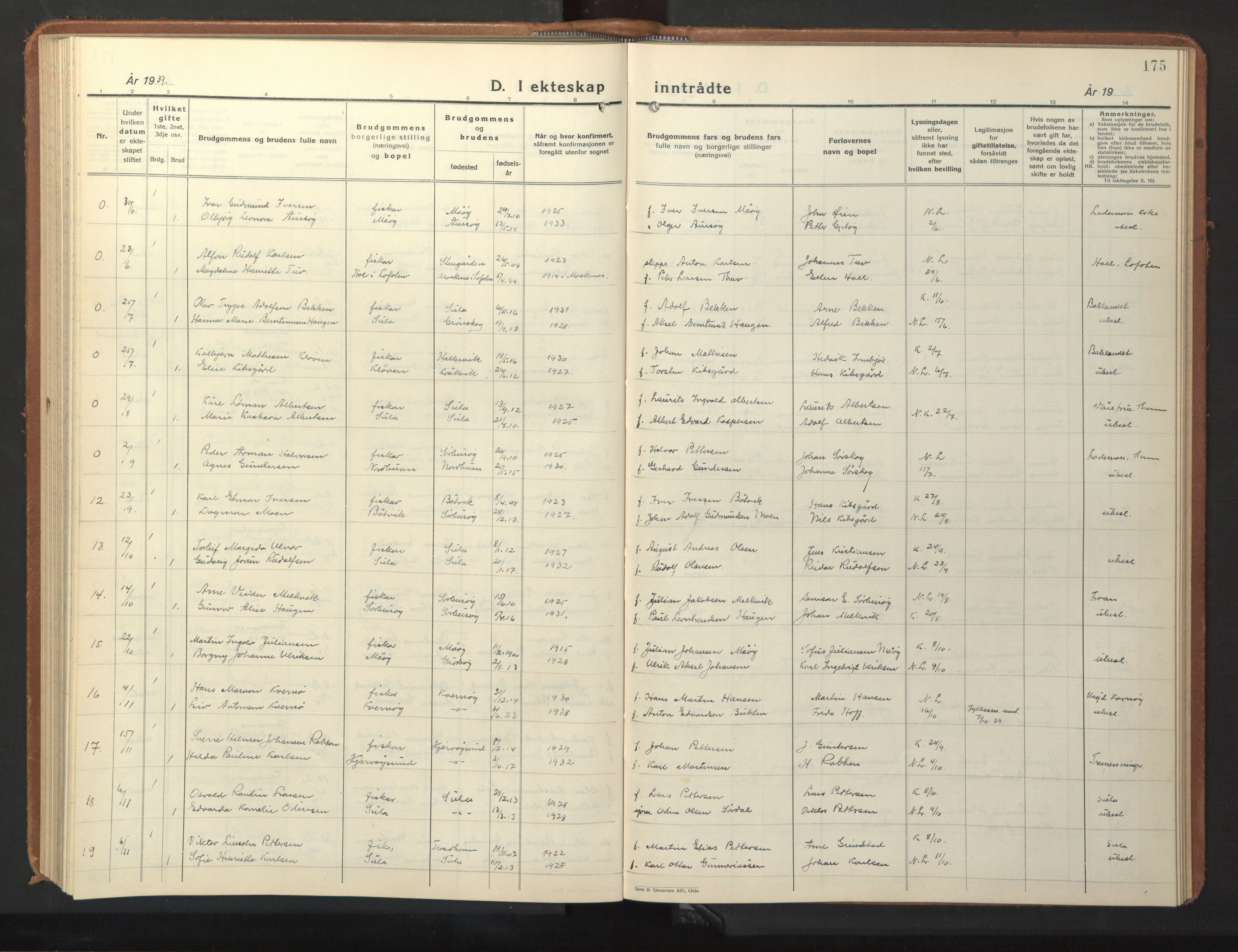 Ministerialprotokoller, klokkerbøker og fødselsregistre - Sør-Trøndelag, AV/SAT-A-1456/640/L0590: Parish register (copy) no. 640C07, 1935-1948, p. 175