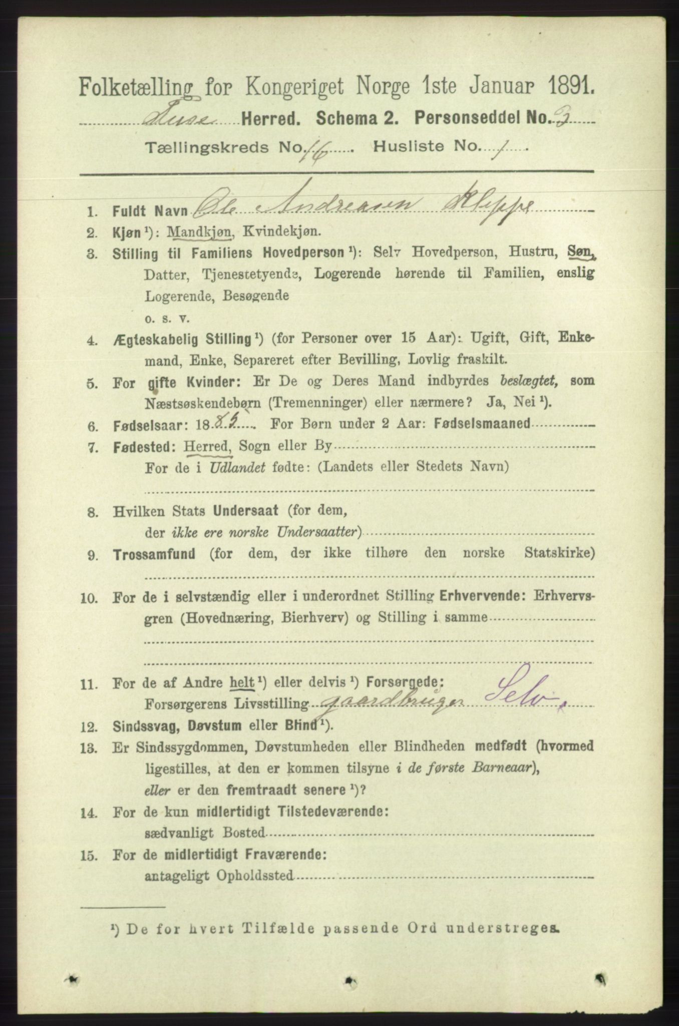 RA, 1891 census for 1241 Fusa, 1891, p. 3600