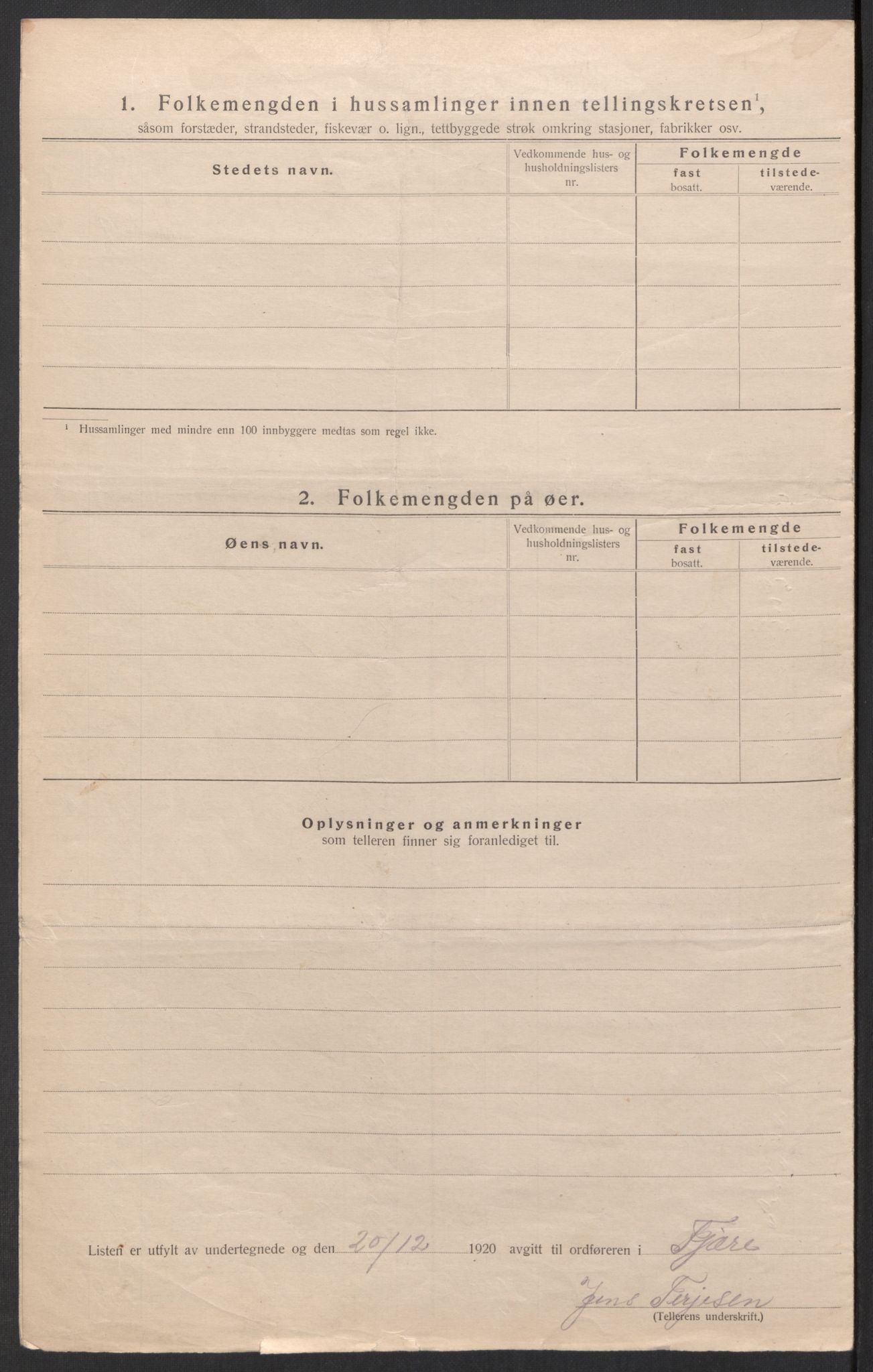 SAK, 1920 census for Fjære, 1920, p. 8