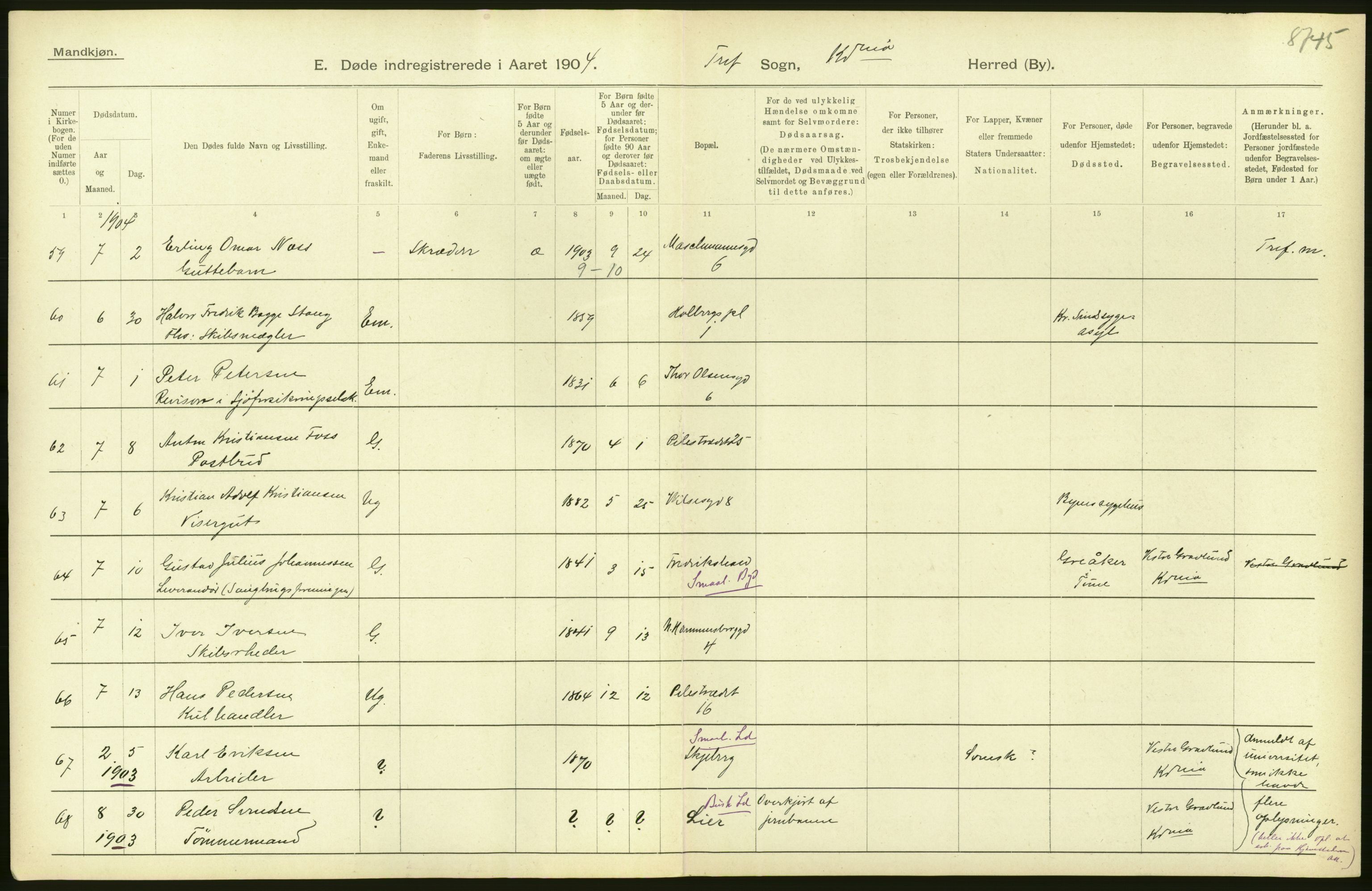 Statistisk sentralbyrå, Sosiodemografiske emner, Befolkning, AV/RA-S-2228/D/Df/Dfa/Dfab/L0004: Kristiania: Gifte, døde, 1904, p. 310